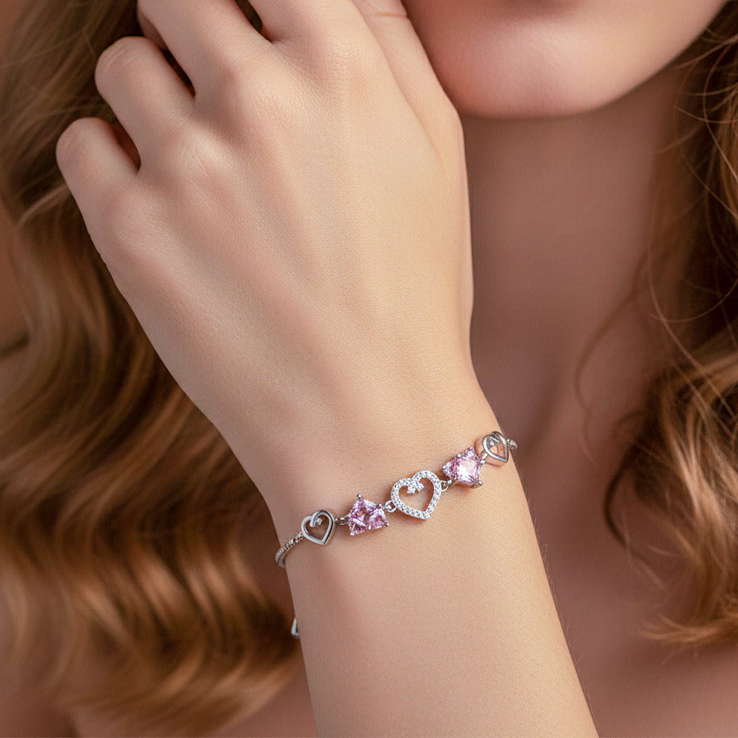 Pink & Crystal Heart Slider Bracelet GWB -156