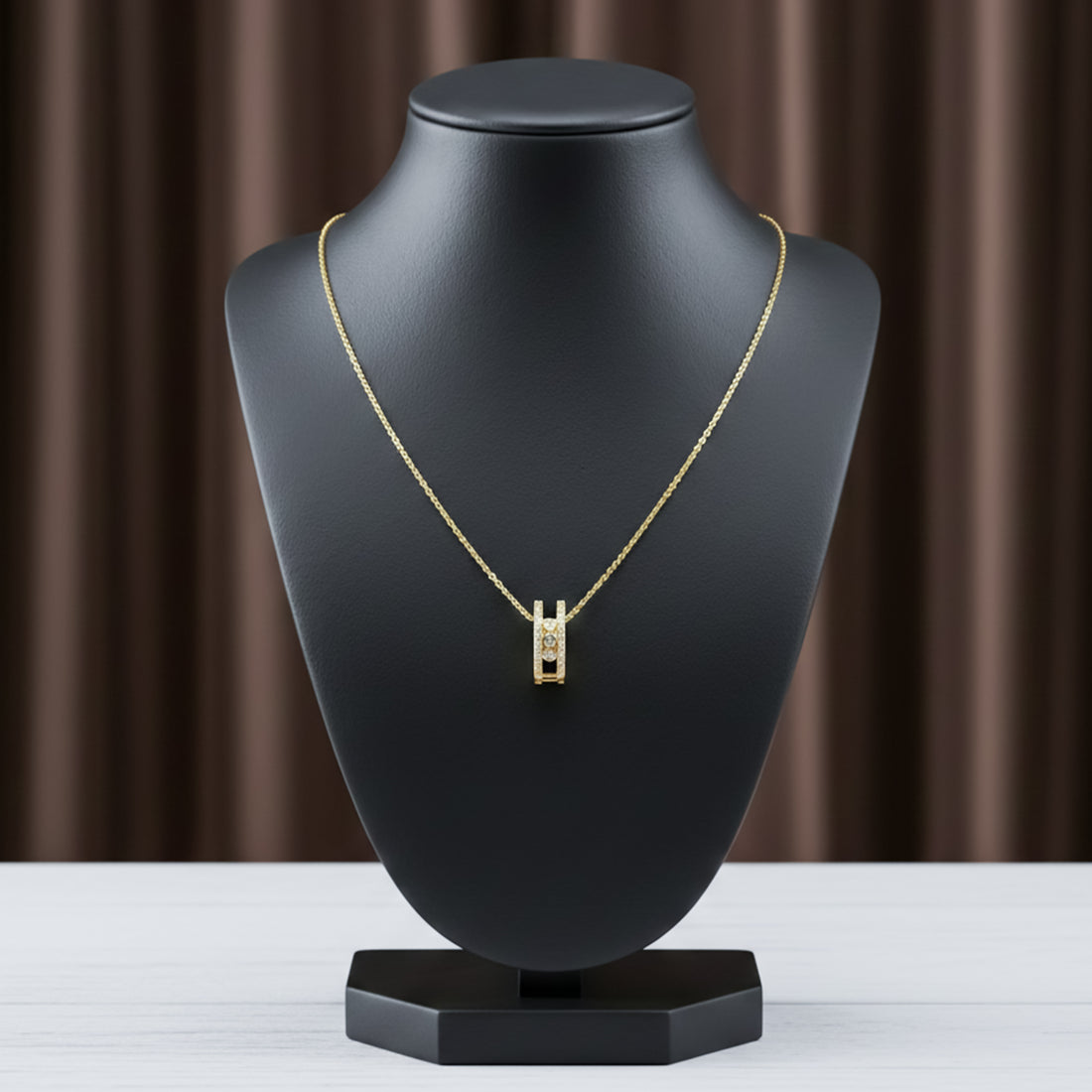 Gold Triple Stone Charm Necklace GWN -47