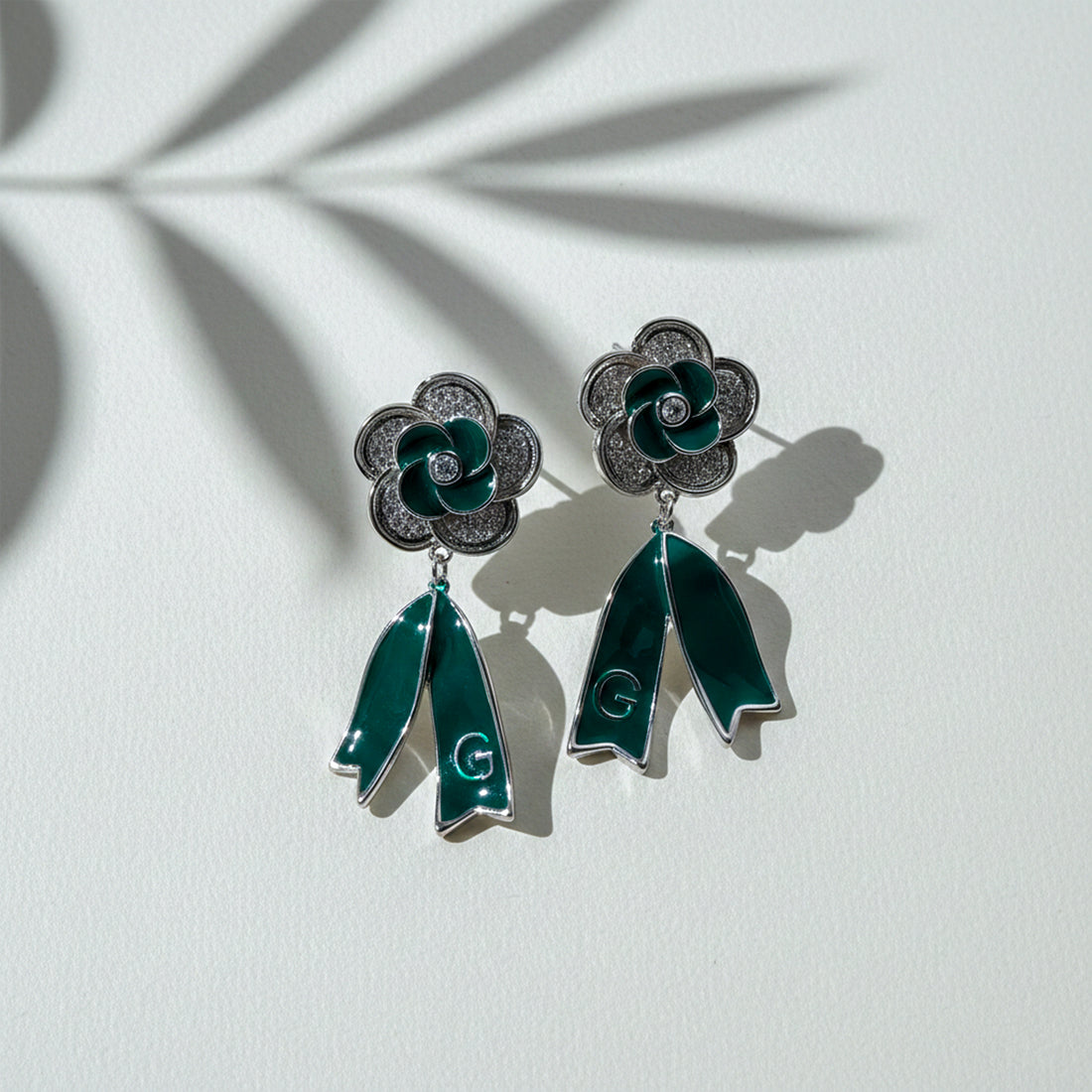 Emerald Bloom Ribbon Drop Earrings GWE -62
