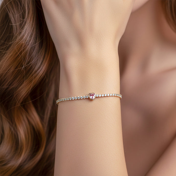 Golden Blush Heart Tennis Bracelet GWB -98