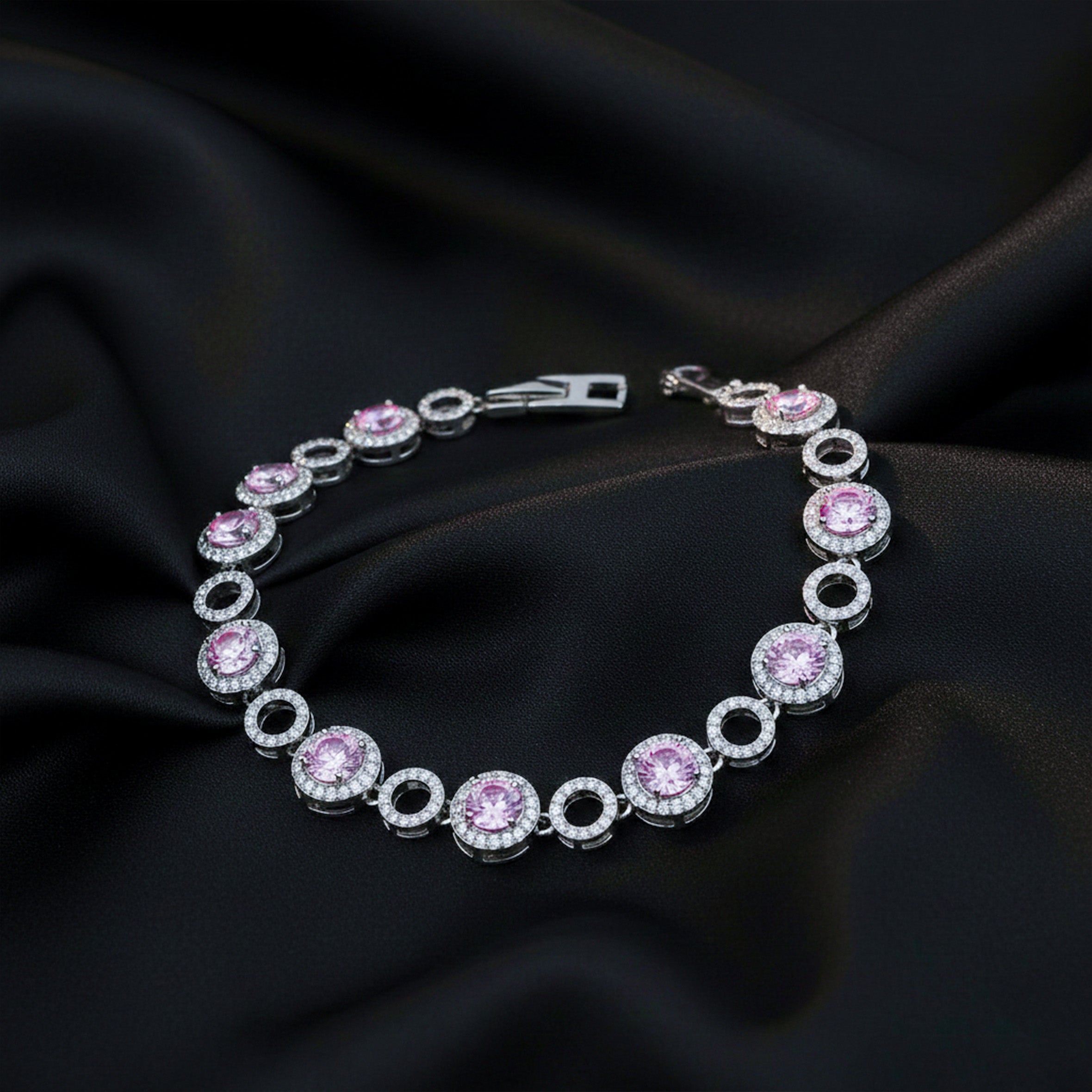 Pink Halo Stone Tennis Bracelet GWB -141
