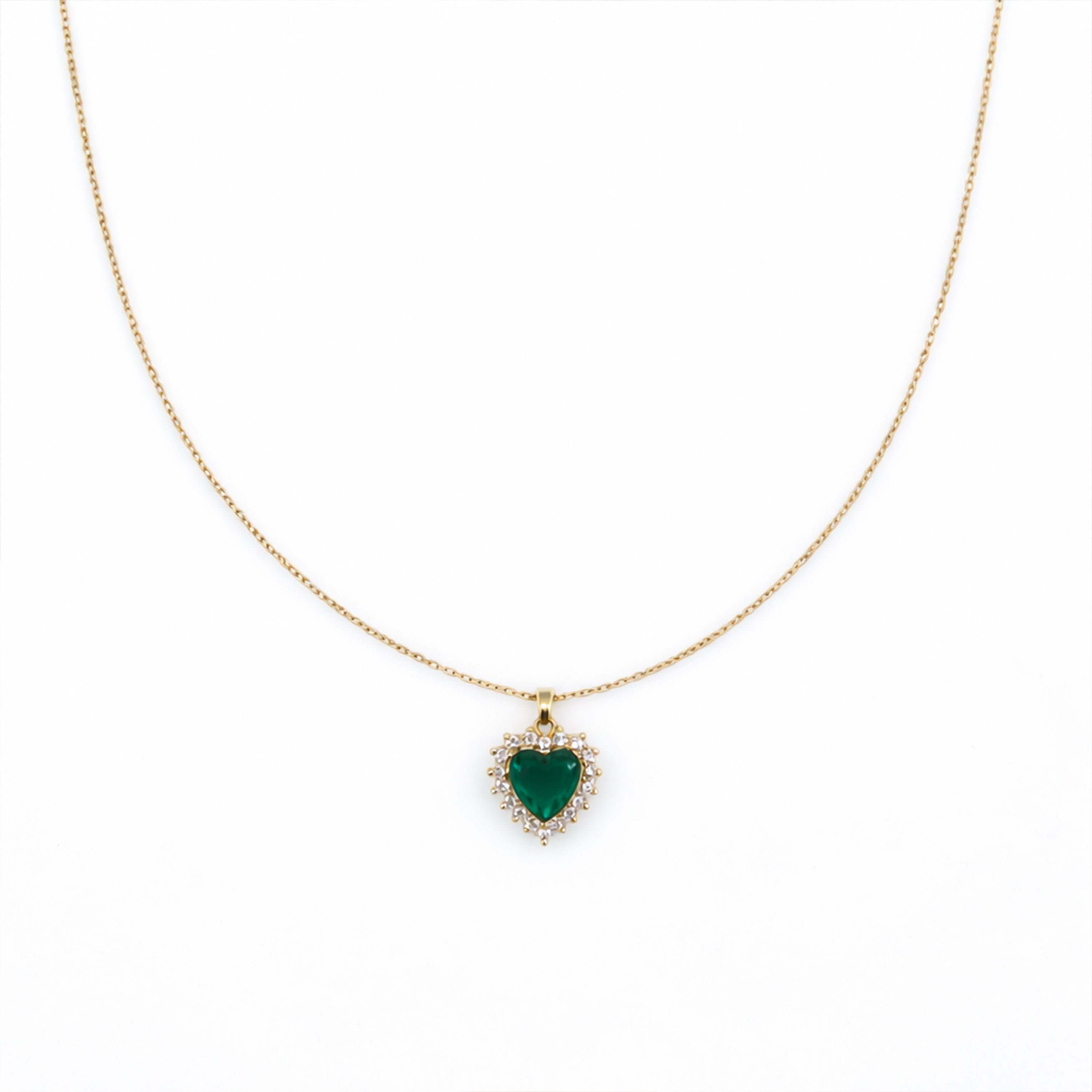 Green Crystal Heart Pendant Necklace GWN -69