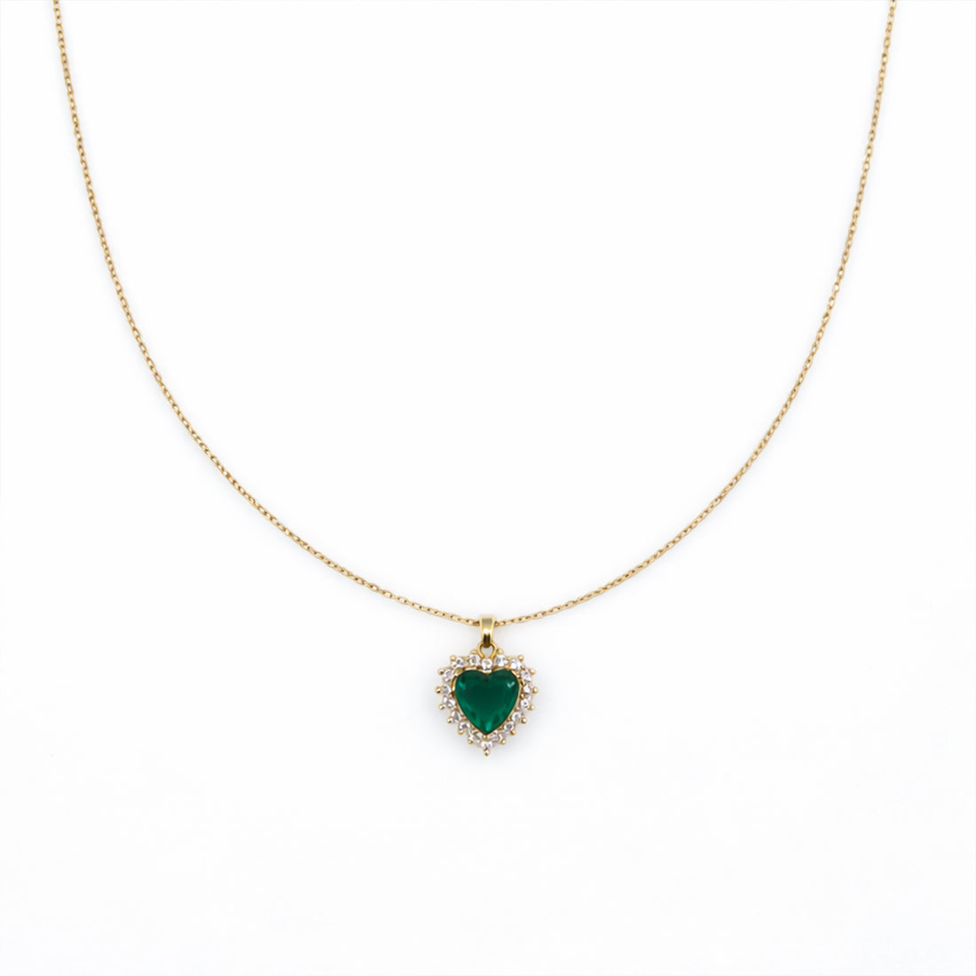 Green Crystal Heart Pendant Necklace GWN -69