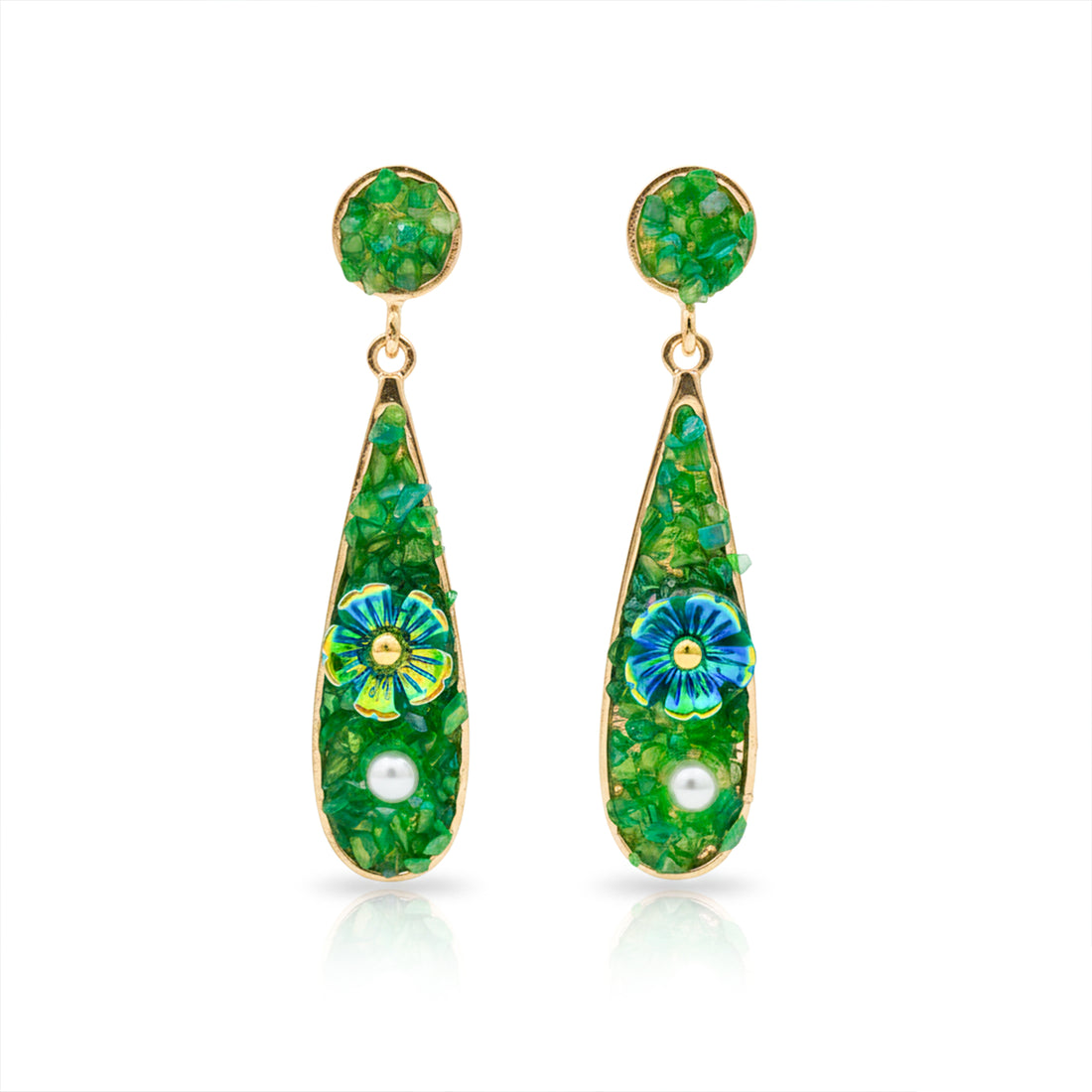 Green Stone Floral Earrings GWE -247