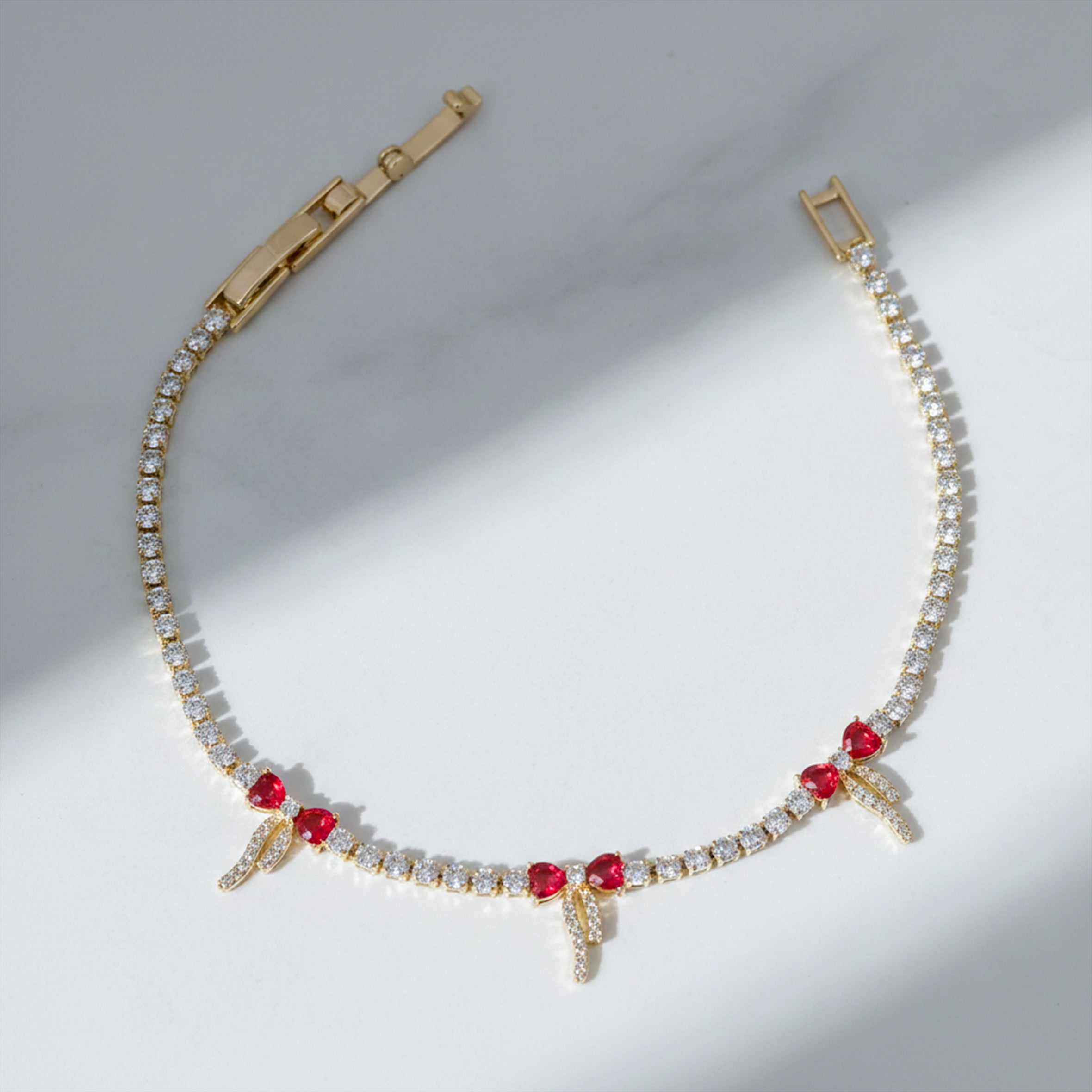 Crimson Heart Bow Tennis Bracelet GWB -100