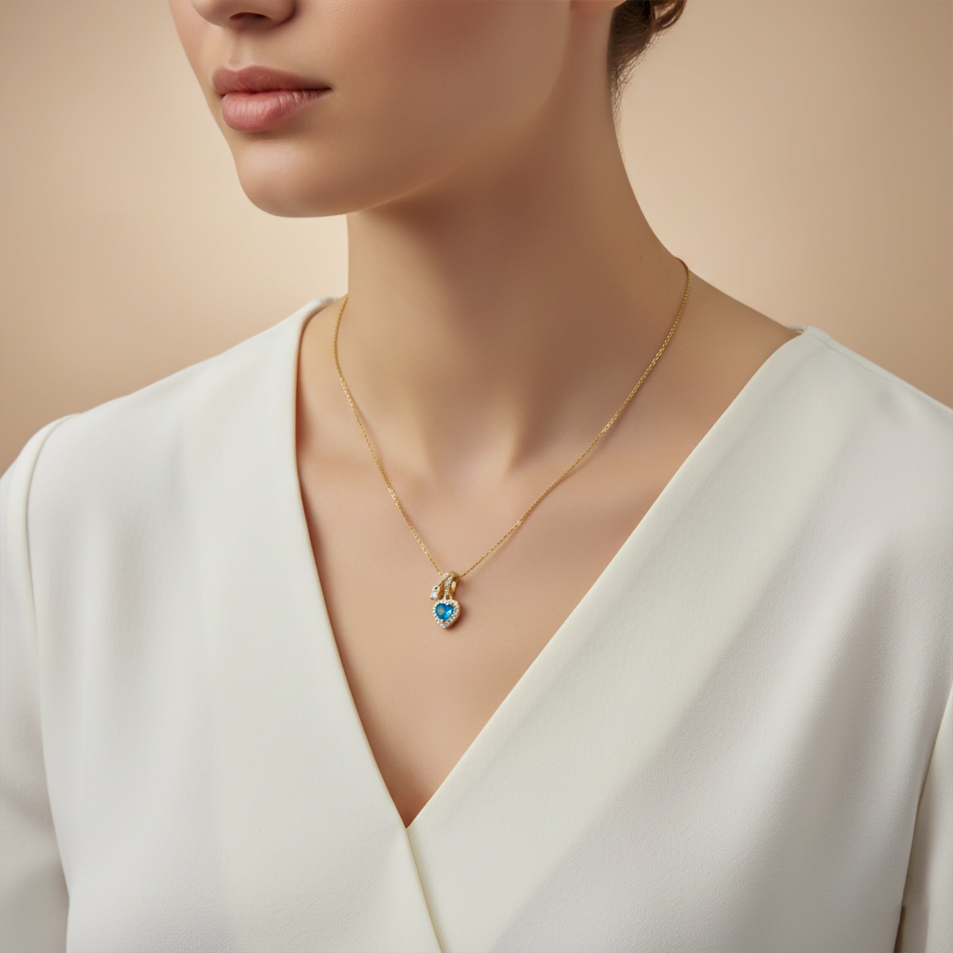 Blue Heart Halo Drop Necklace GWN -110