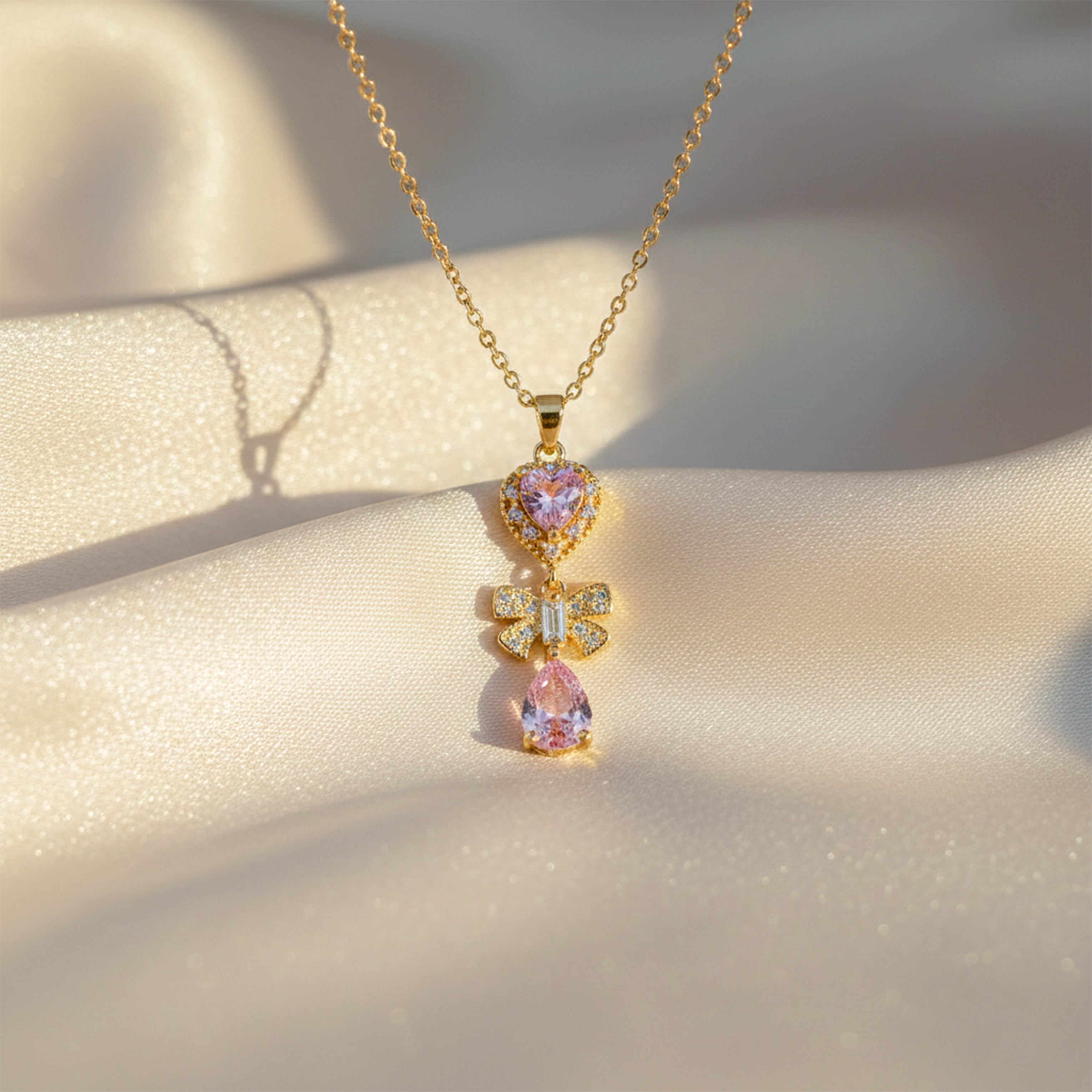Heart Bow Drop Pendant Necklace GWN -124
