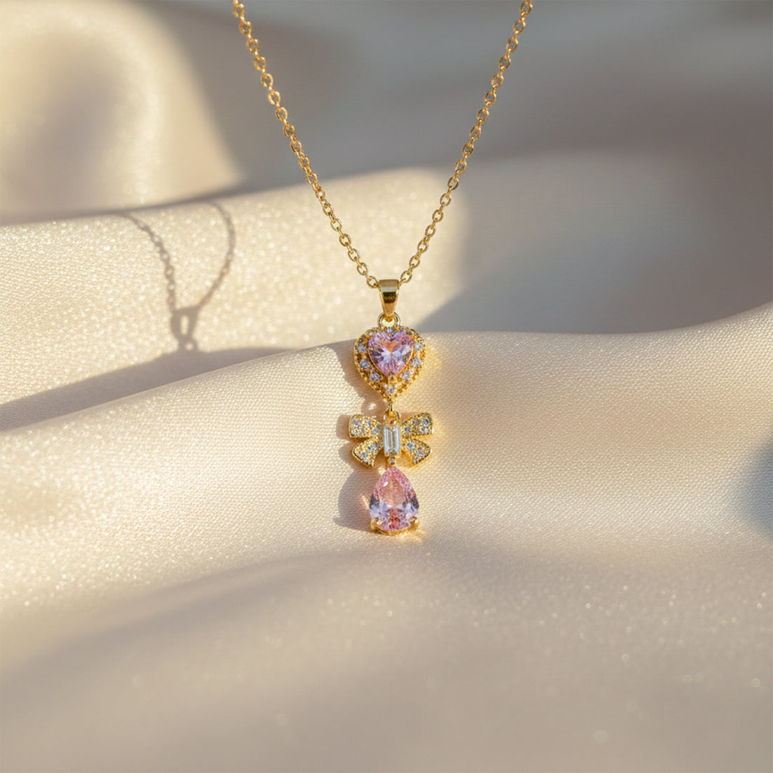 Heart Bow Drop Pendant Necklace GWN -124