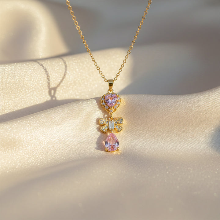 Heart Bow Drop Pendant Necklace GWN -124