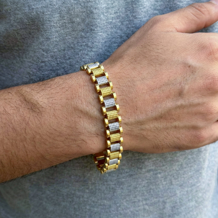 Dual-Tone Textured Men’s Bracelet GMB -7