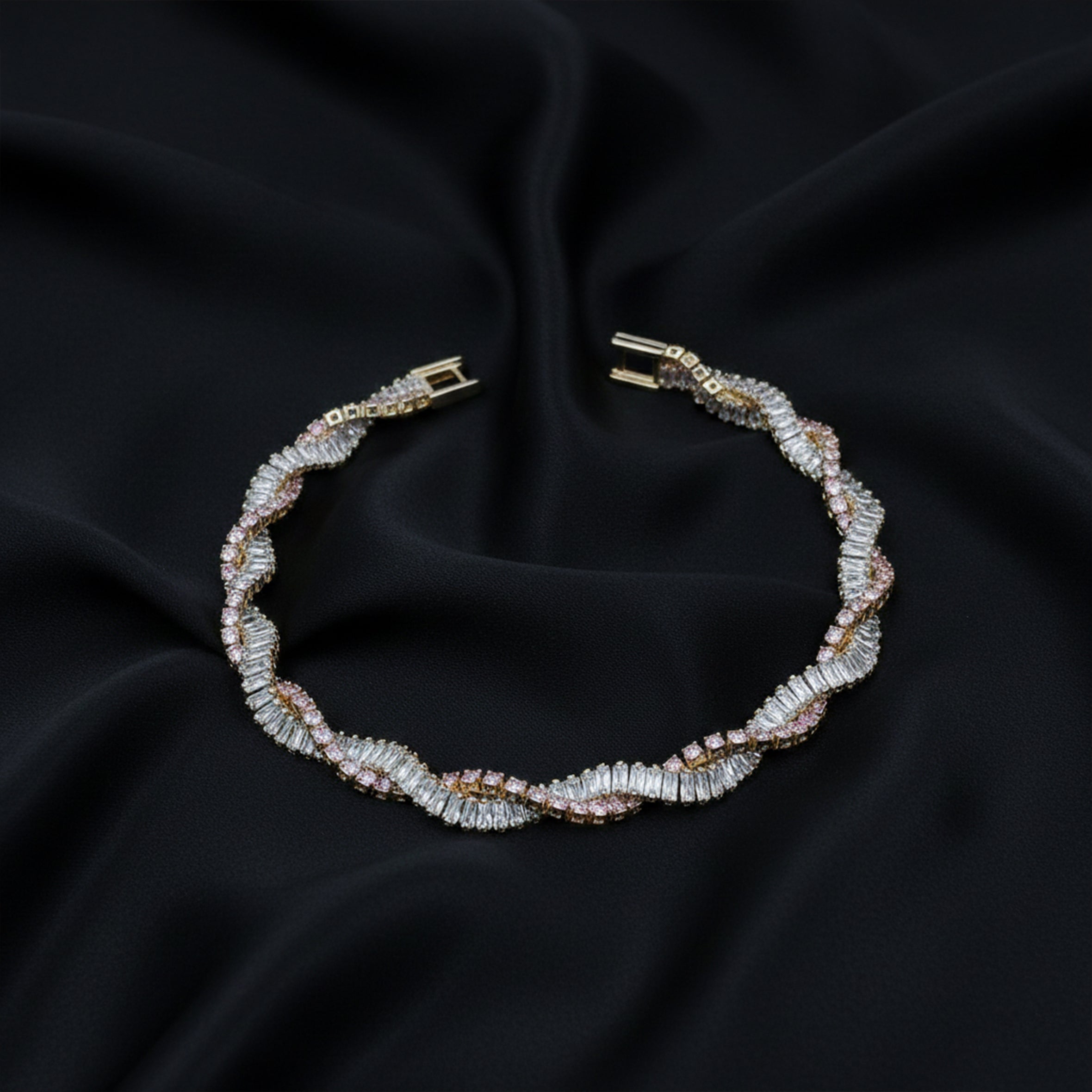 Pink Baguette Stone Twisted Bracelet GWB -90