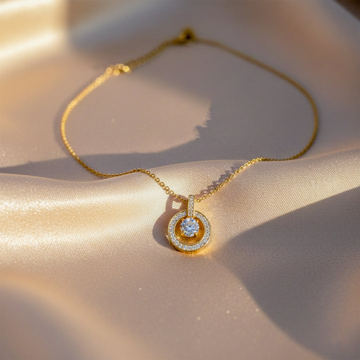 Classic Halo Circle Pendant Necklace GWN -139