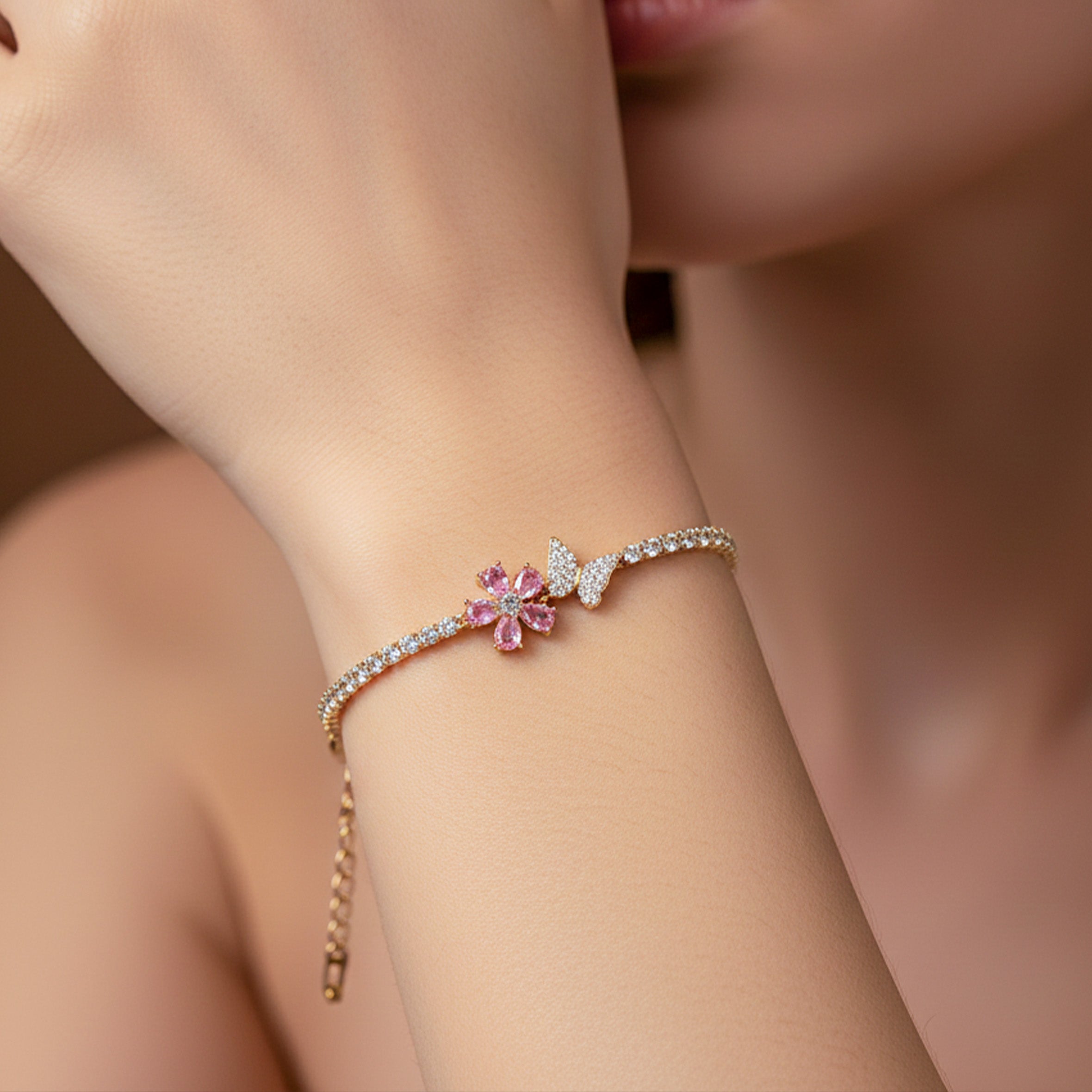 Golden Bloom Butterfly Tennis Bracelet GWB -93
