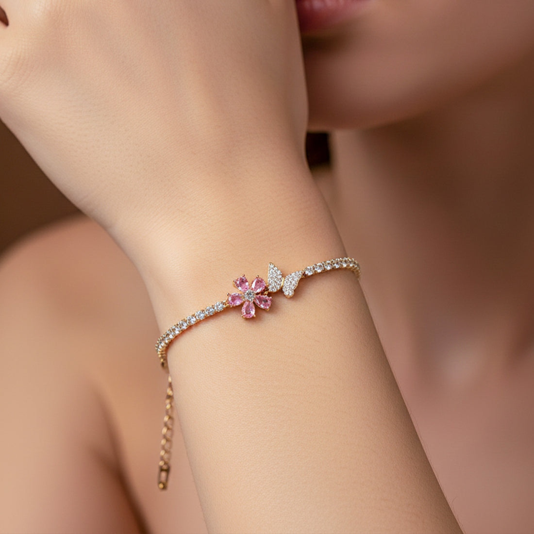 Golden Bloom Butterfly Tennis Bracelet GWB -93