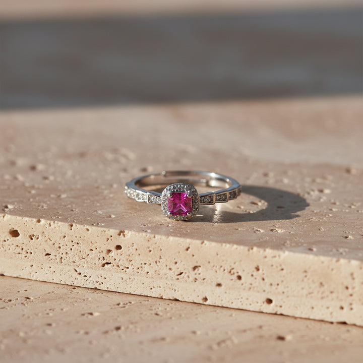 Ruby Glow Halo Silver Ring GWR -38