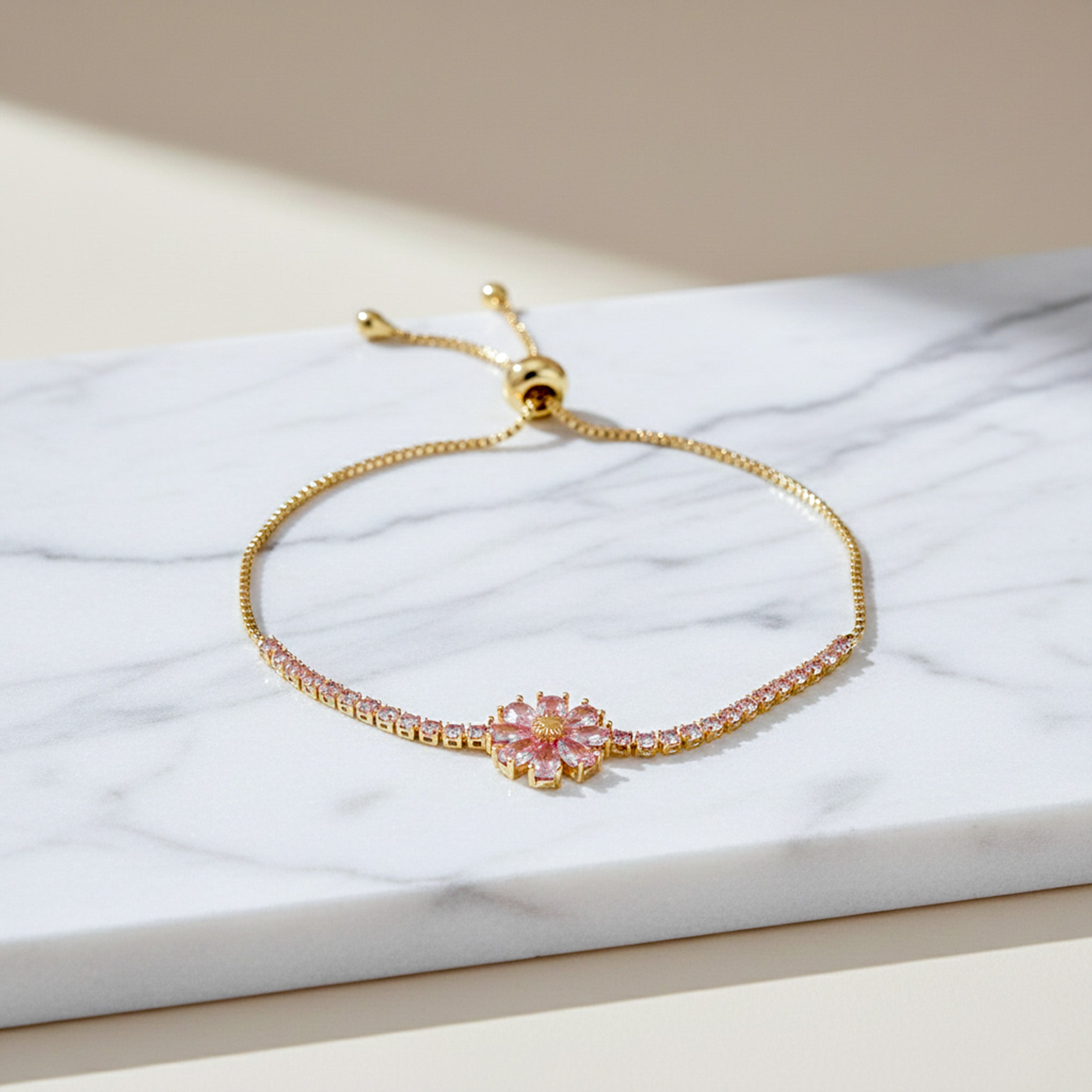 Pink Flower Adjustable Slider Bracelet GWB -154