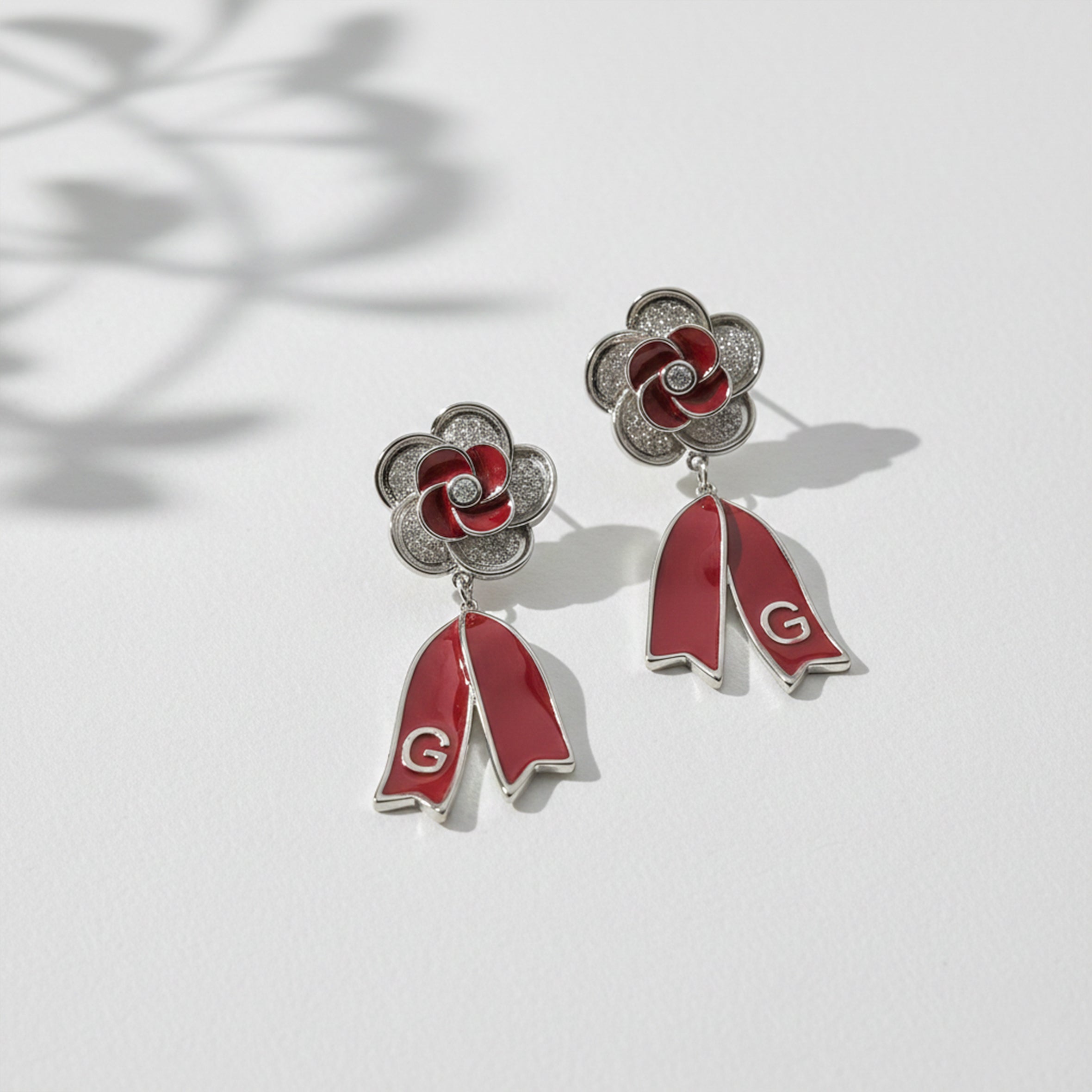 Ruby Bloom Ribbon Drop Earrings GWE -63