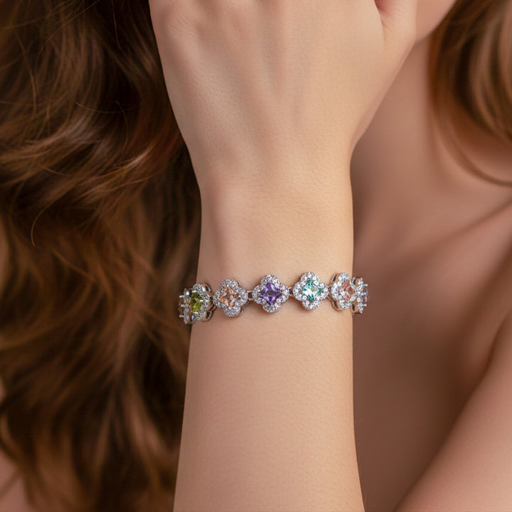 Multicolor Princess-Cut Halo Tennis Bracelet GWB -153