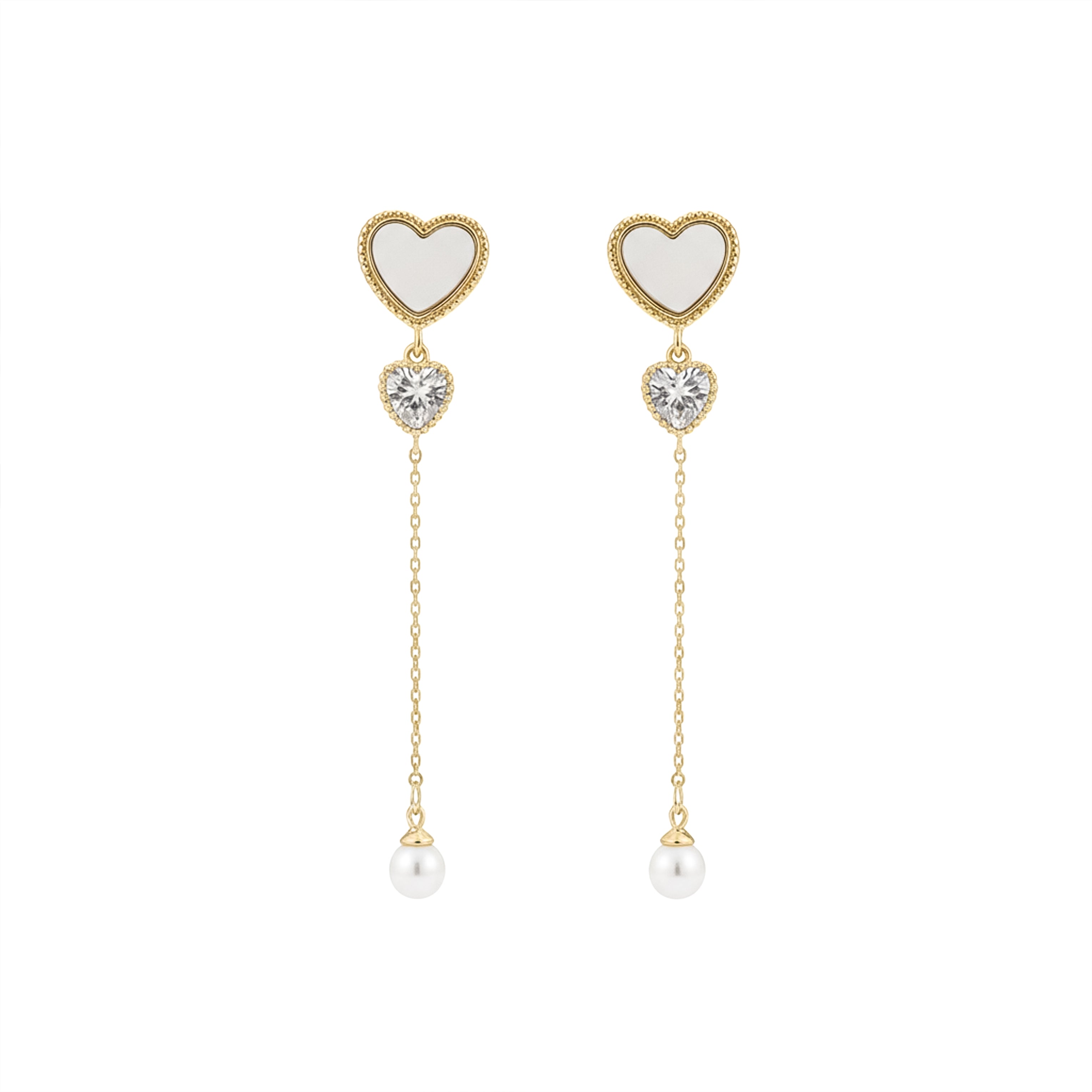 Heart Pearl Chain Drop Earrings GWE -87