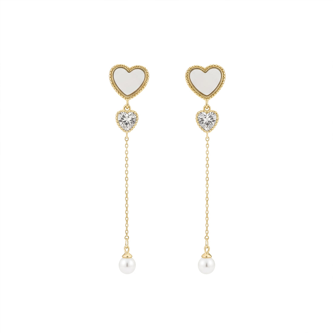 Heart Pearl Chain Drop Earrings GWE -87