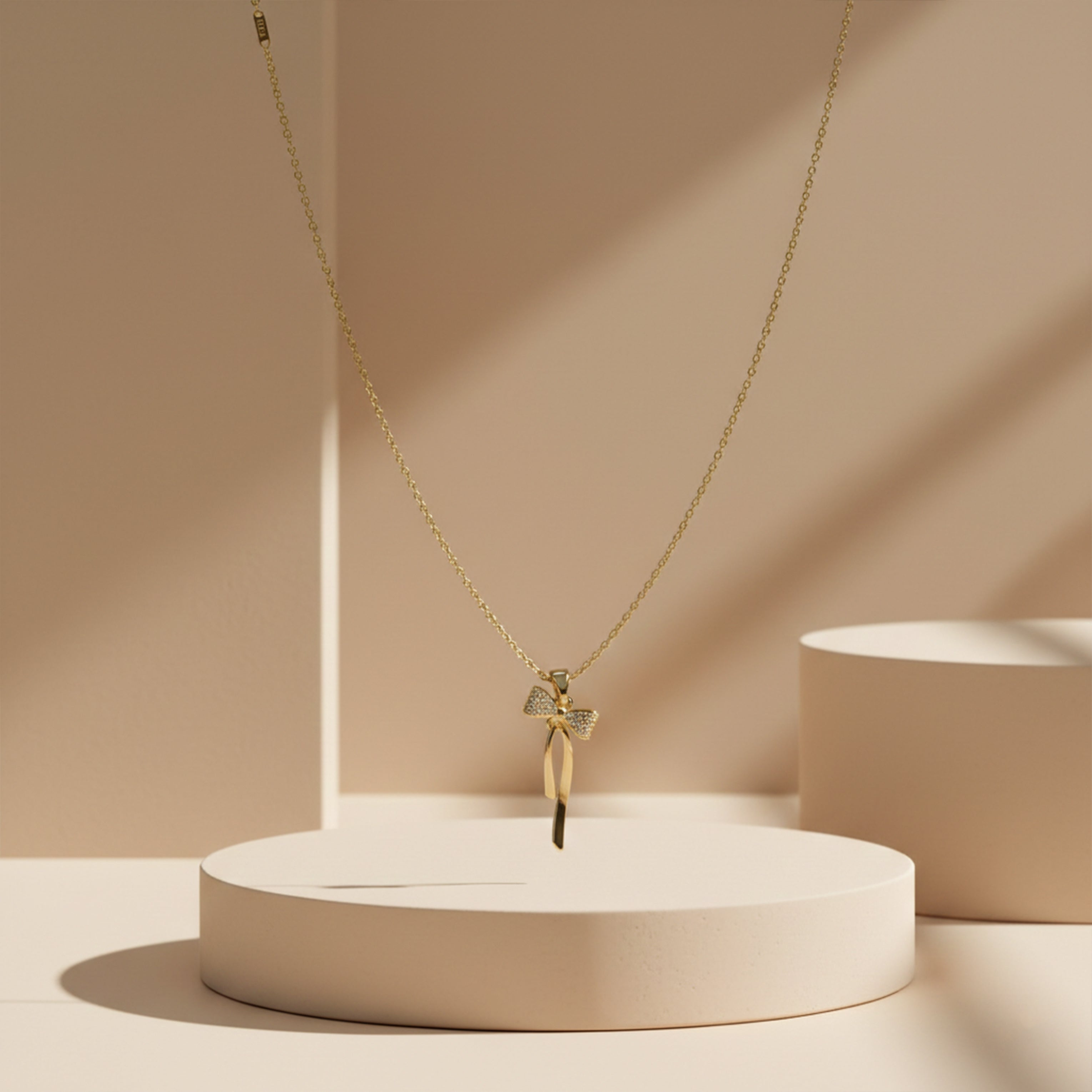 Diamond Bow Drop Gold Necklace GWN -88