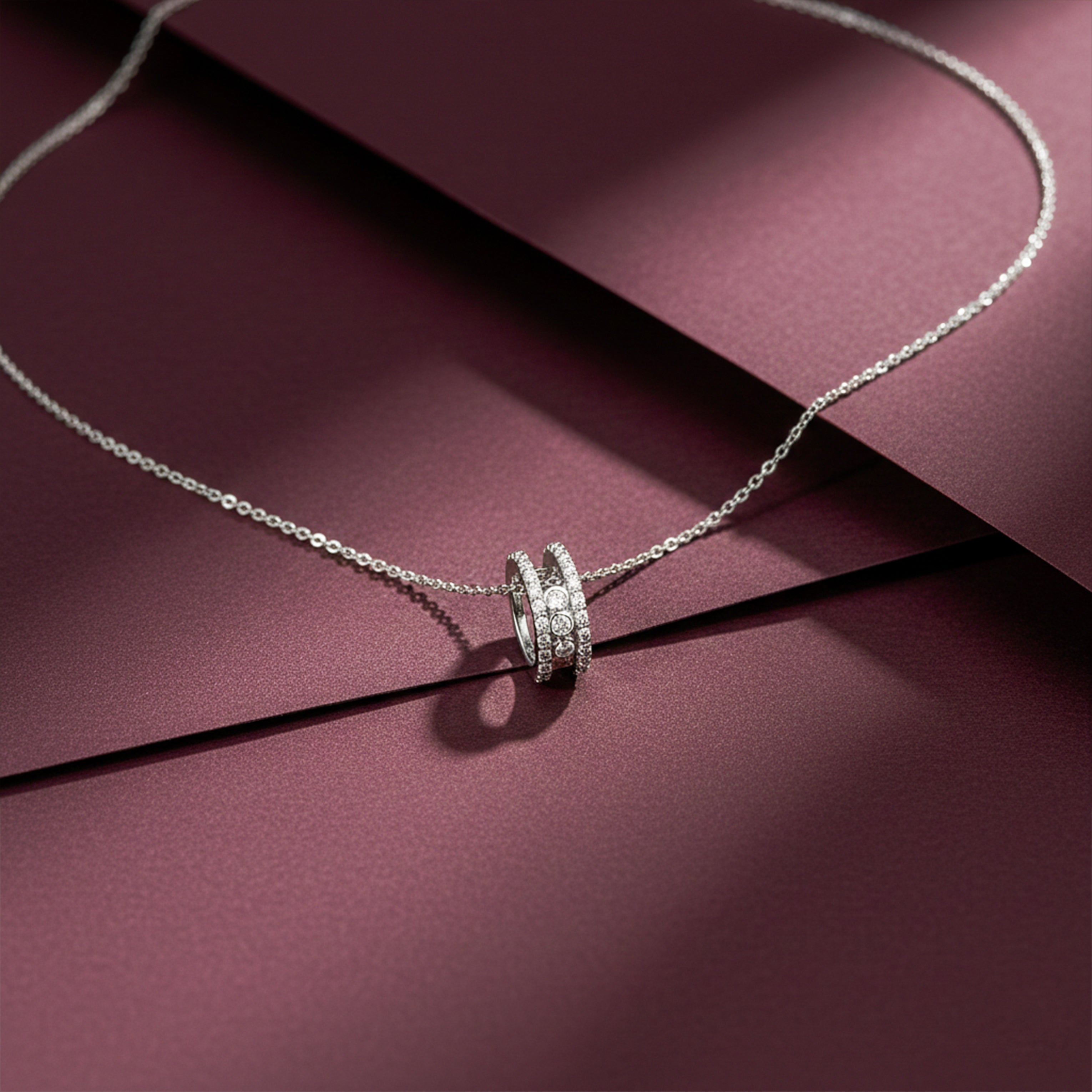 Silver Triple Stone Charm Necklace GEN -48