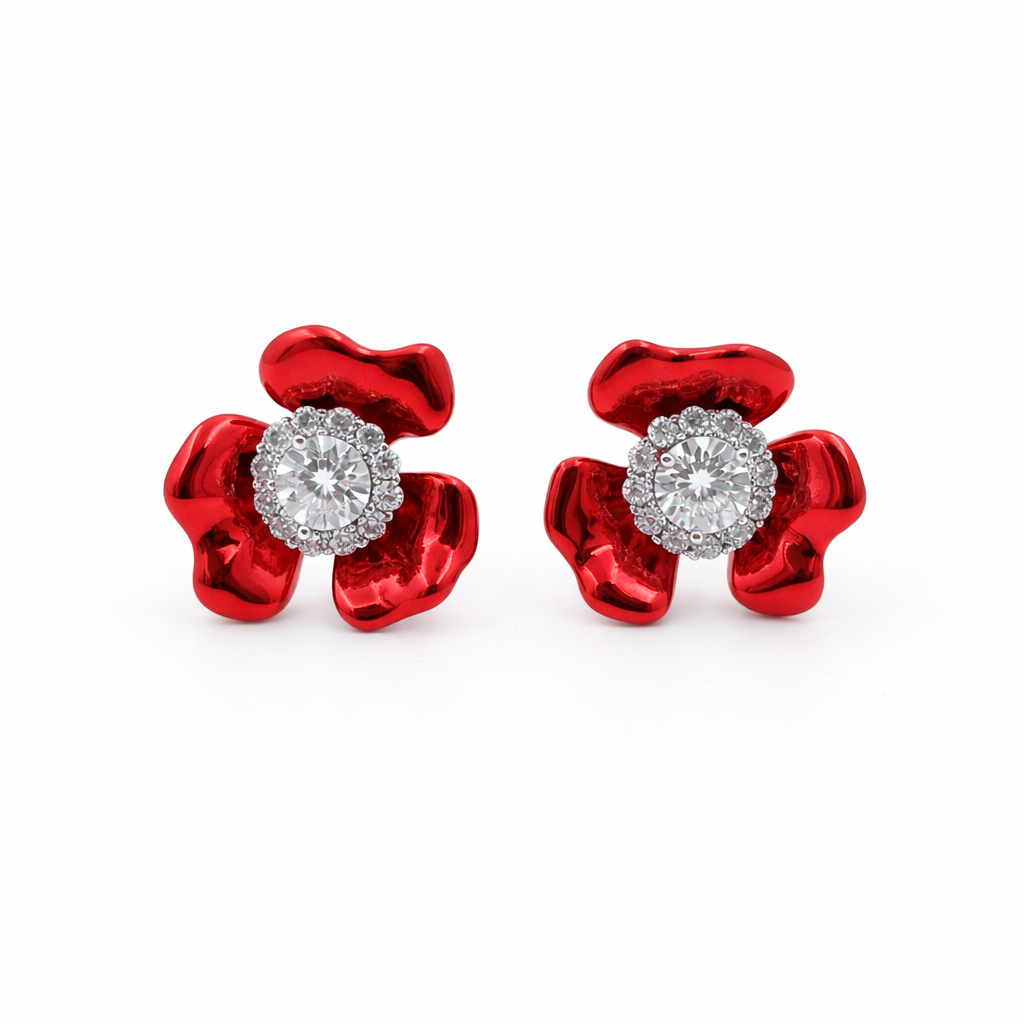 Ruby Bloom Crystal Flower Stud Earrings GWE -84