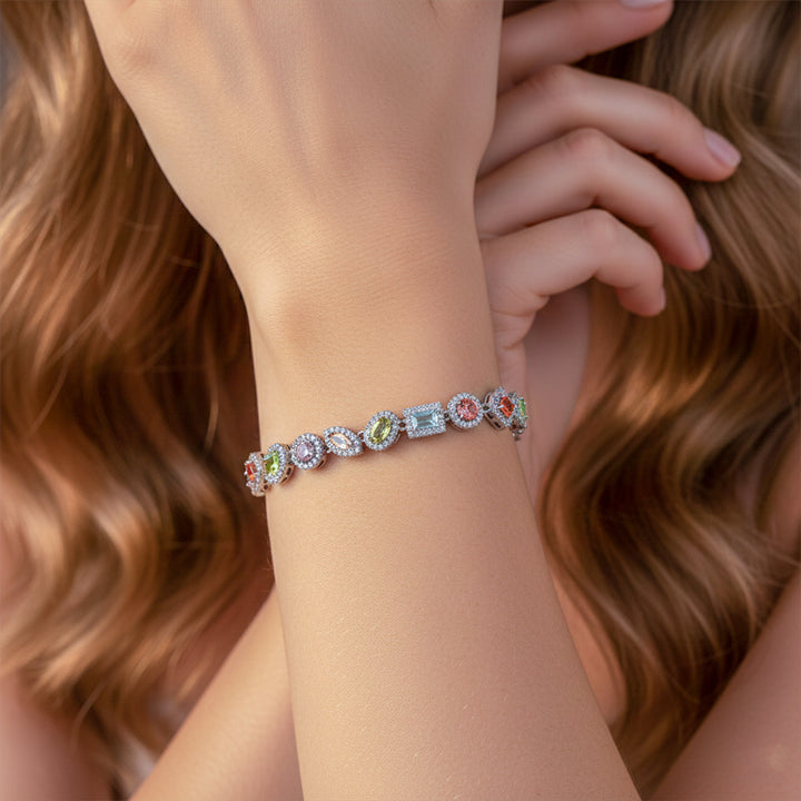 Pastel Multicolor Halo Stone Tennis Bracelet GWB -136