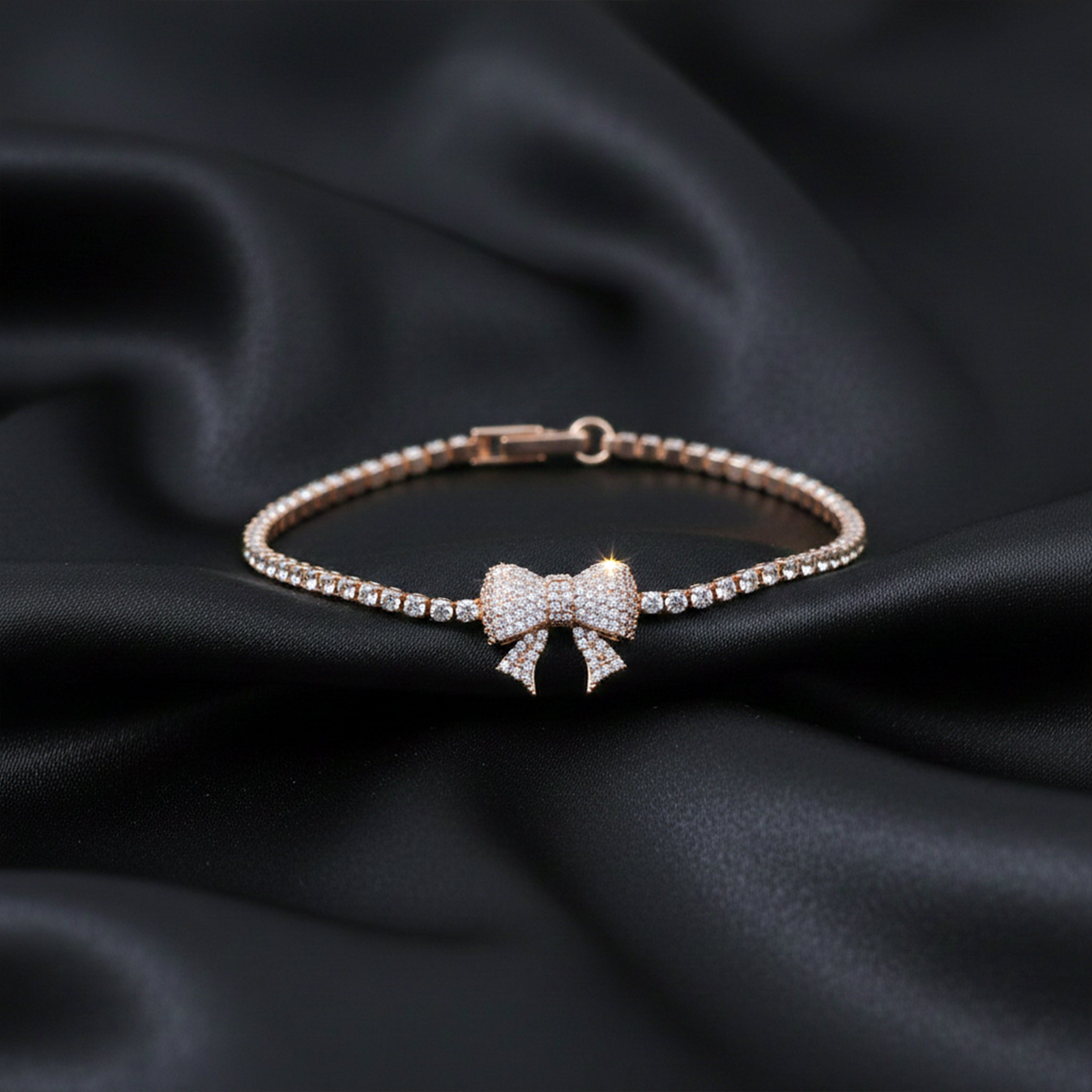 Rose Gold Crystal Bow Tennis Bracelet GWB -91