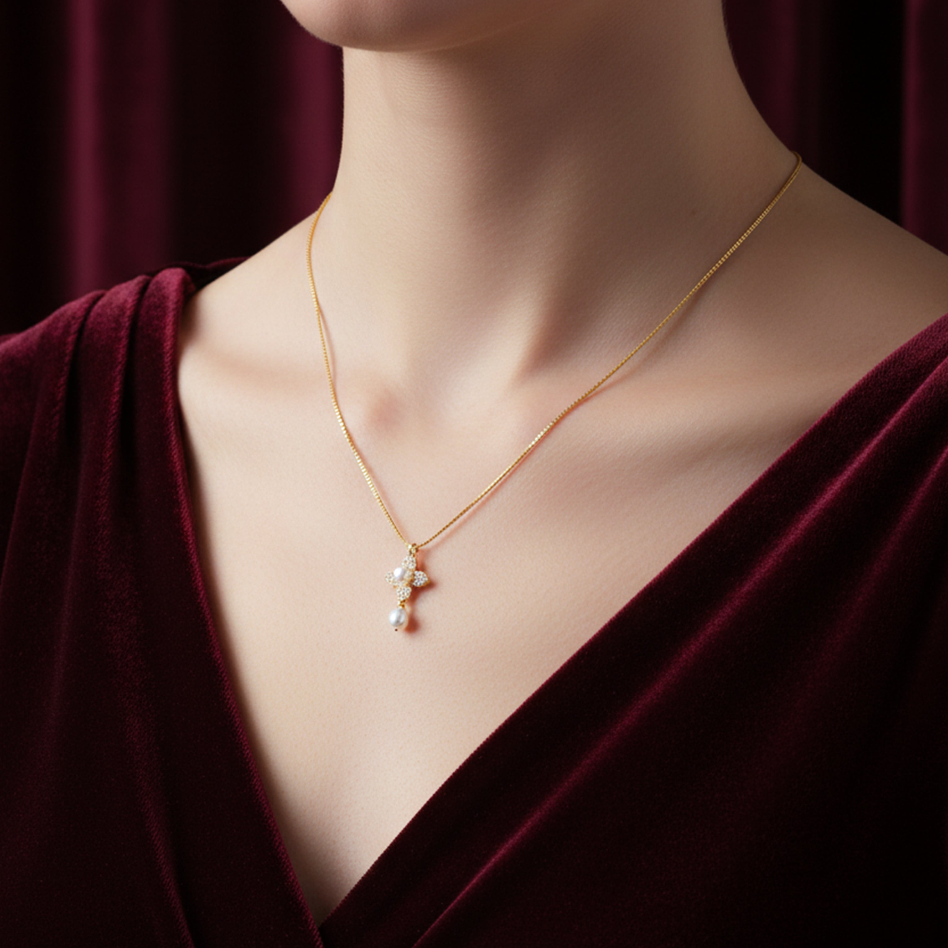 Crystal Flower Pearl Pendant GWN -53