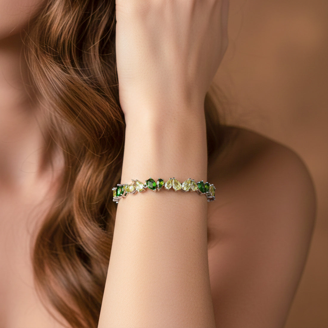 Green & Lime Pear-Cut Crystal Tennis Bracelet GWB -151