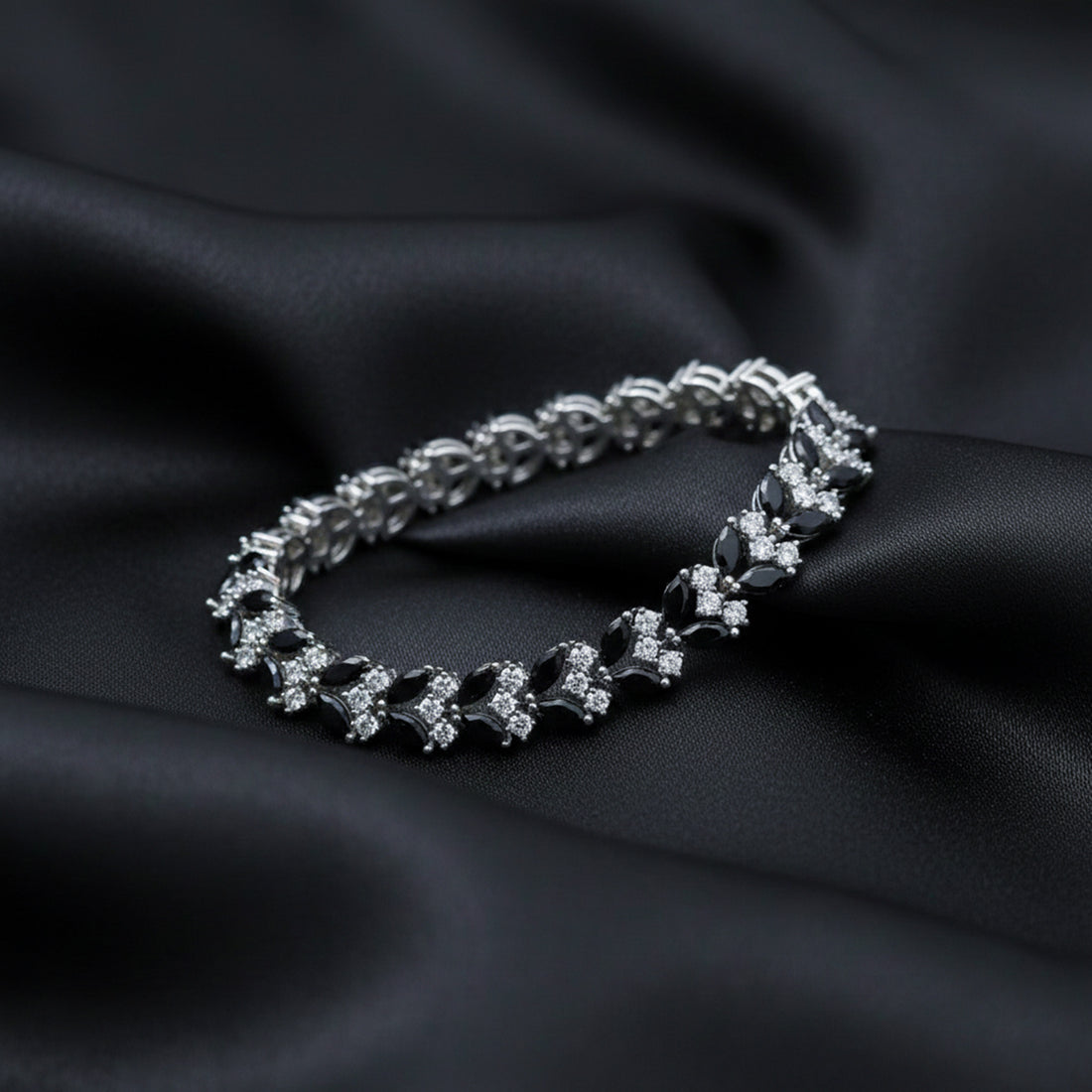 Black Marquise & White Stone Tennis Bracelet GWB -144