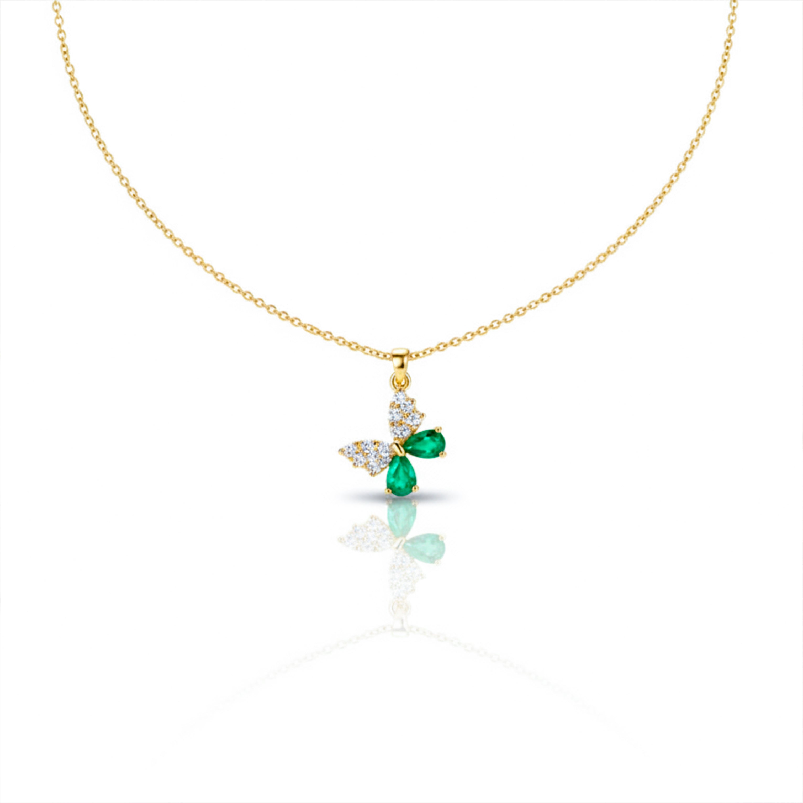 Emerald Butterfly Pendant Necklace GWN -112