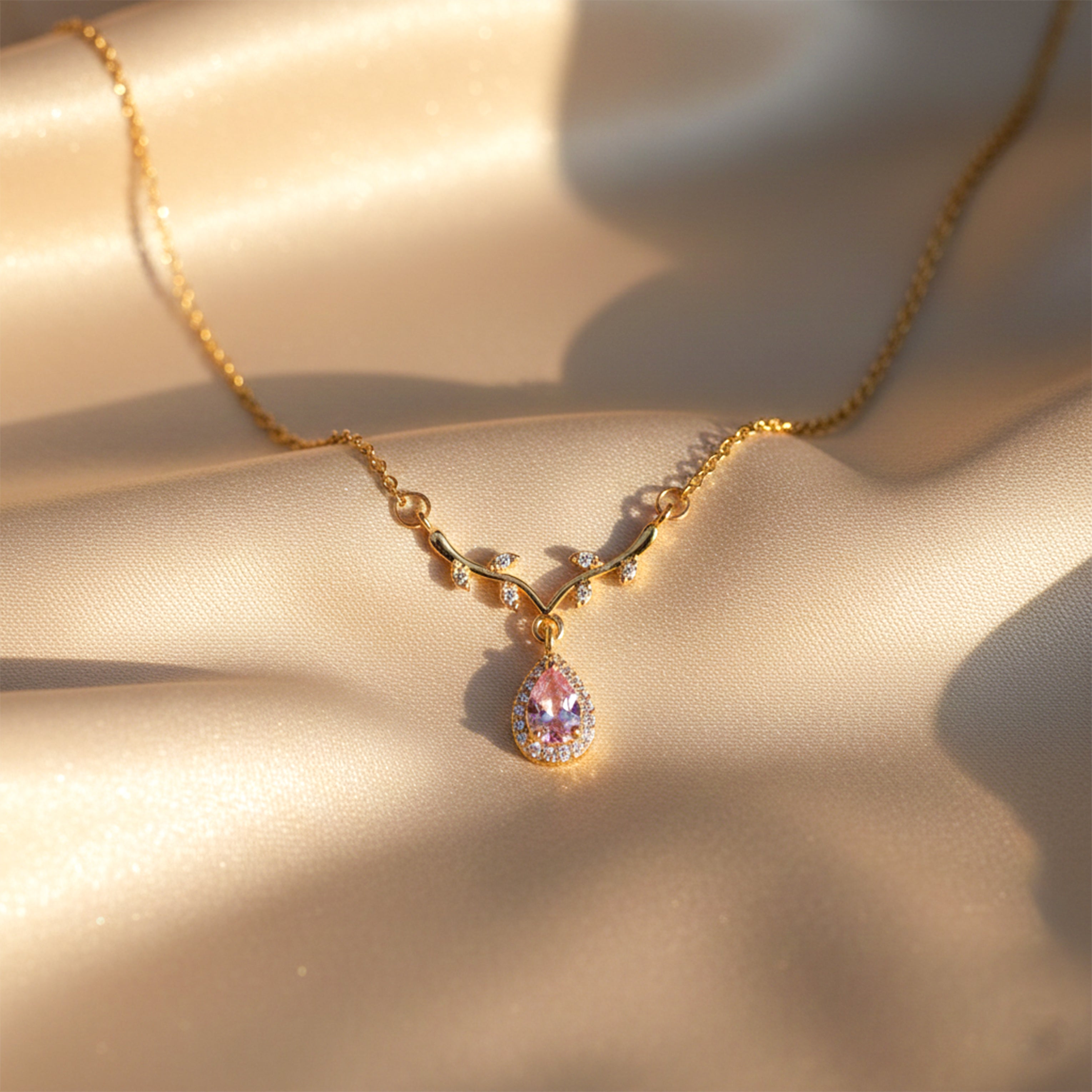 Pink Teardrop Vine Pendant Necklace GWN -117