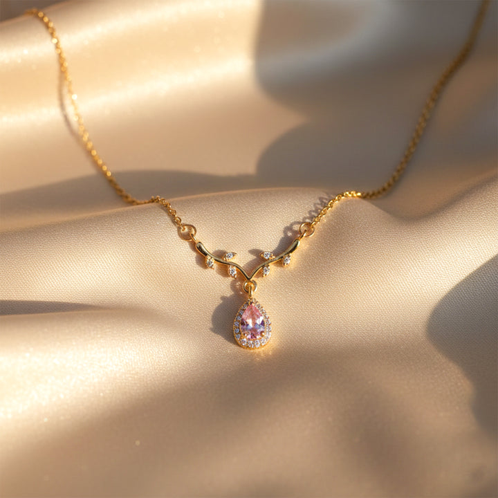 Pink Teardrop Vine Pendant Necklace GWN -117