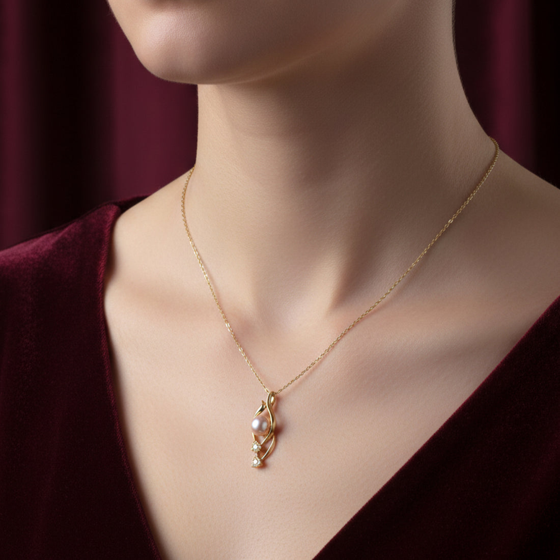 Gold Crystal Heart Pearl Pendant GWN -43