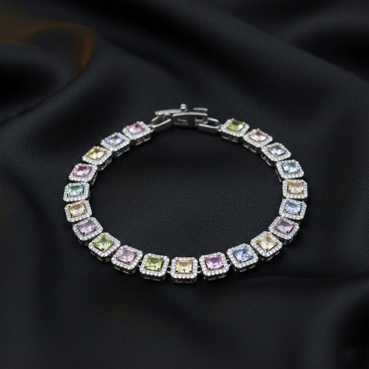 Multicolor Square Stone Tennis Bracelet GWB -145