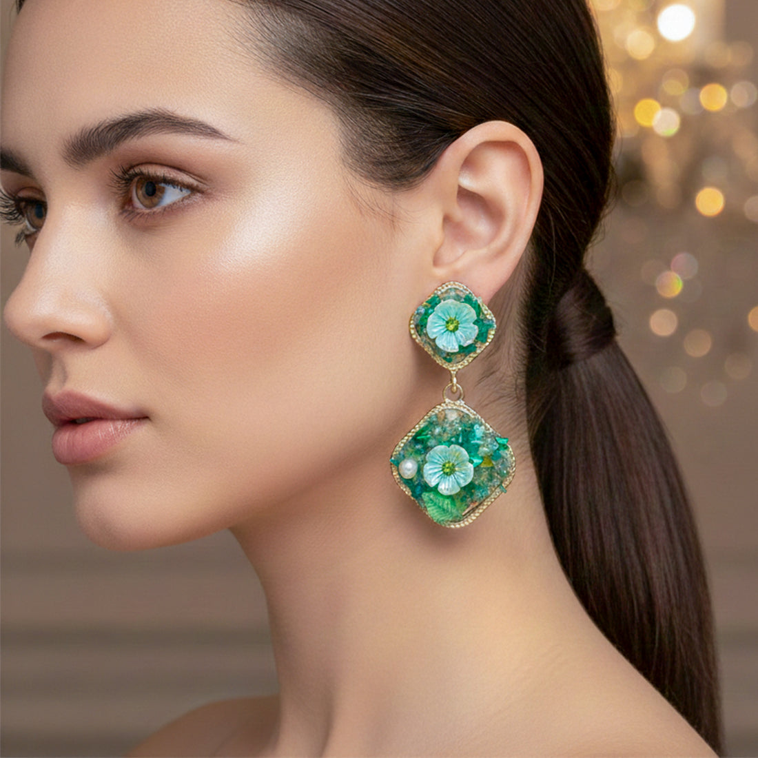 Emerald Bloom Drop Earrings GWE -191