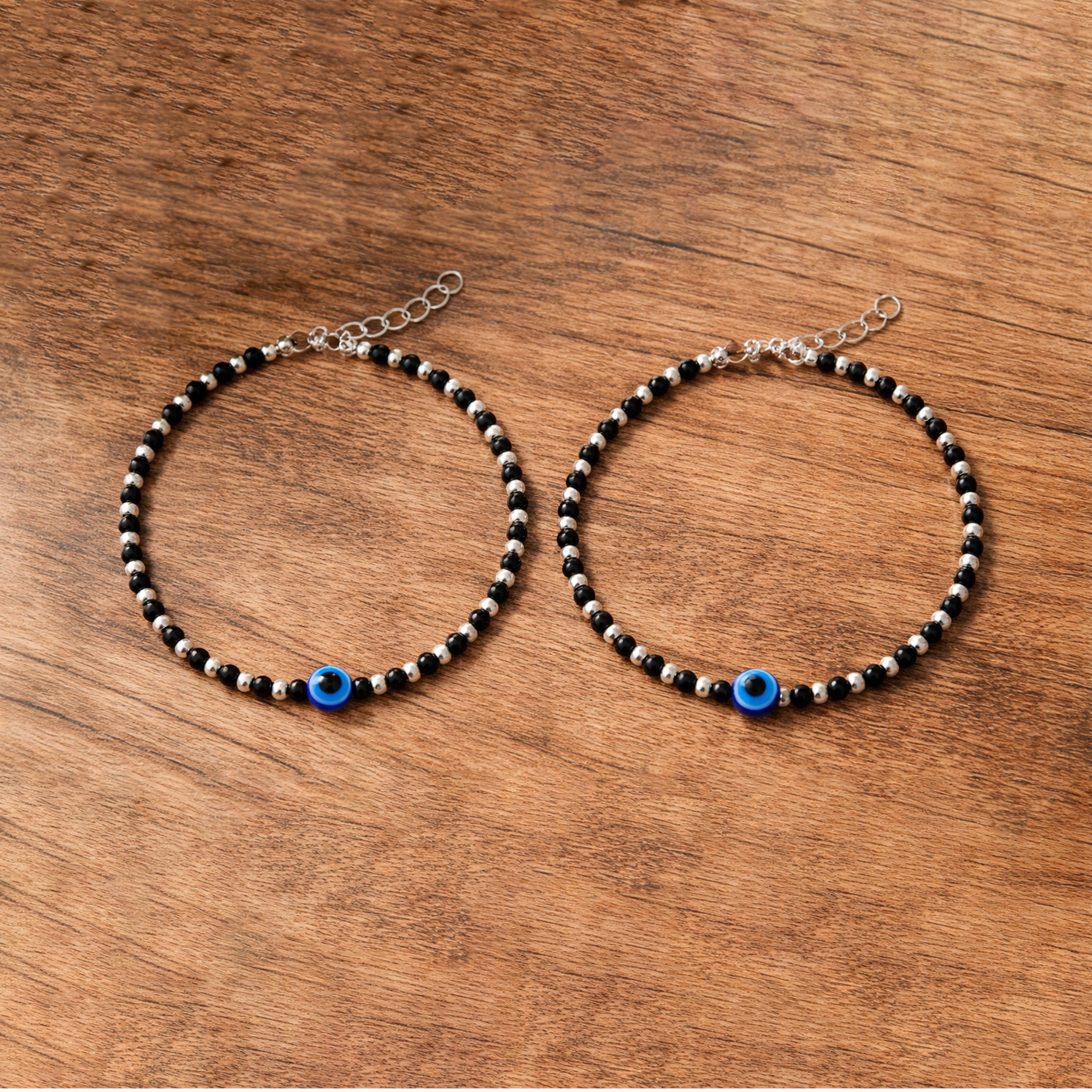 Silver Black Beaded Baby Bracelet GBB -7