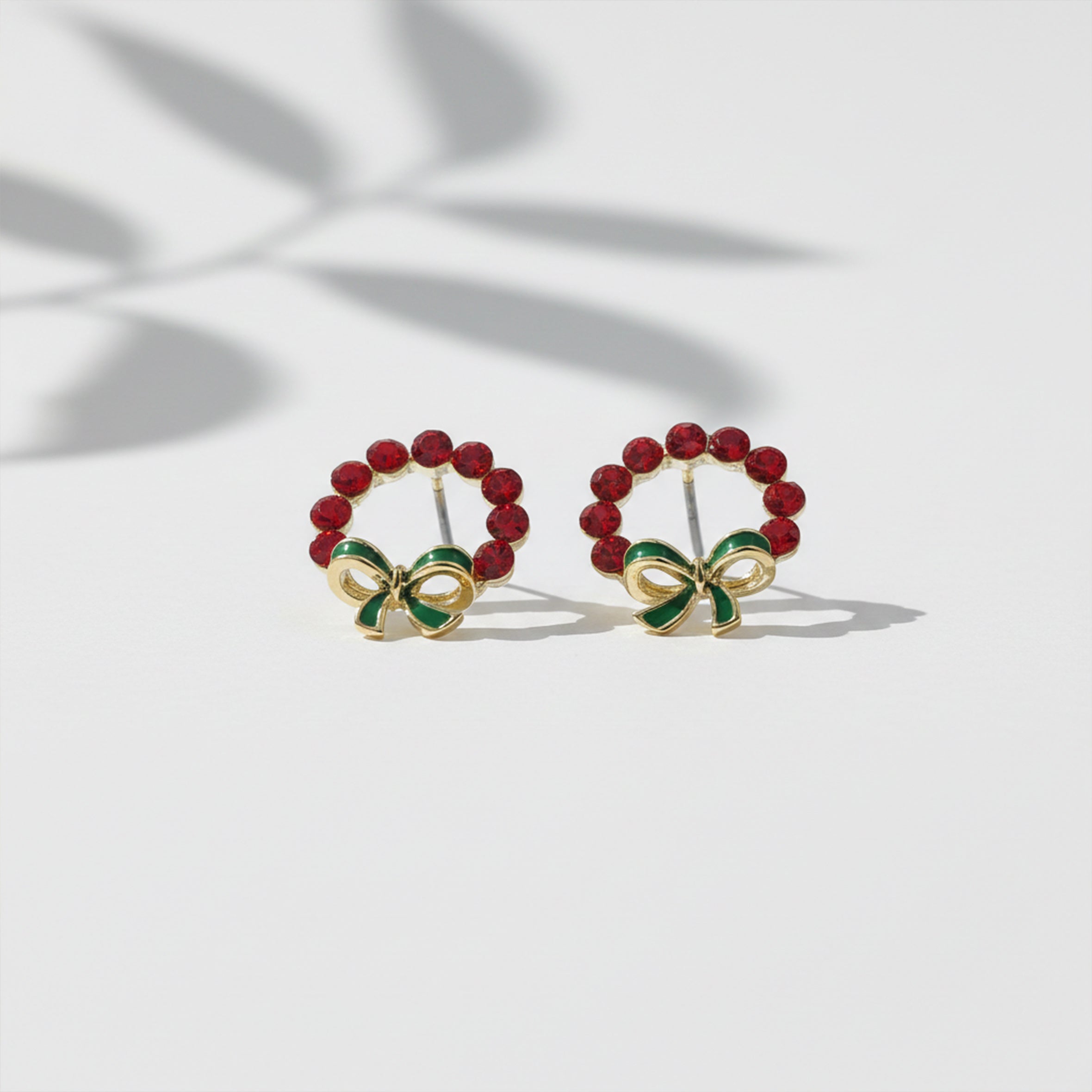 Festive Crystal Wreath Bow Stud Earrings GWE -117