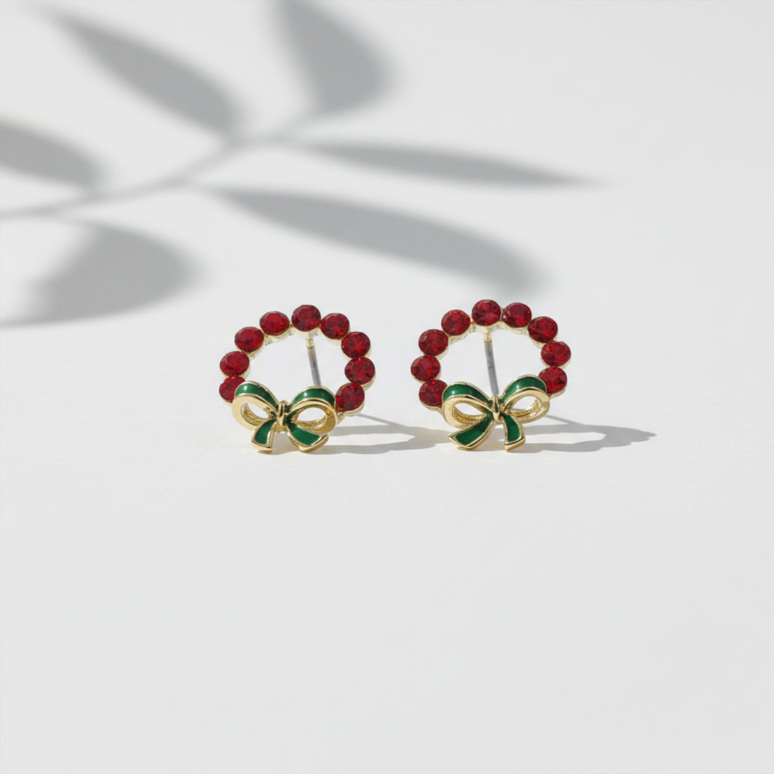 Festive Crystal Wreath Bow Stud Earrings GWE -117