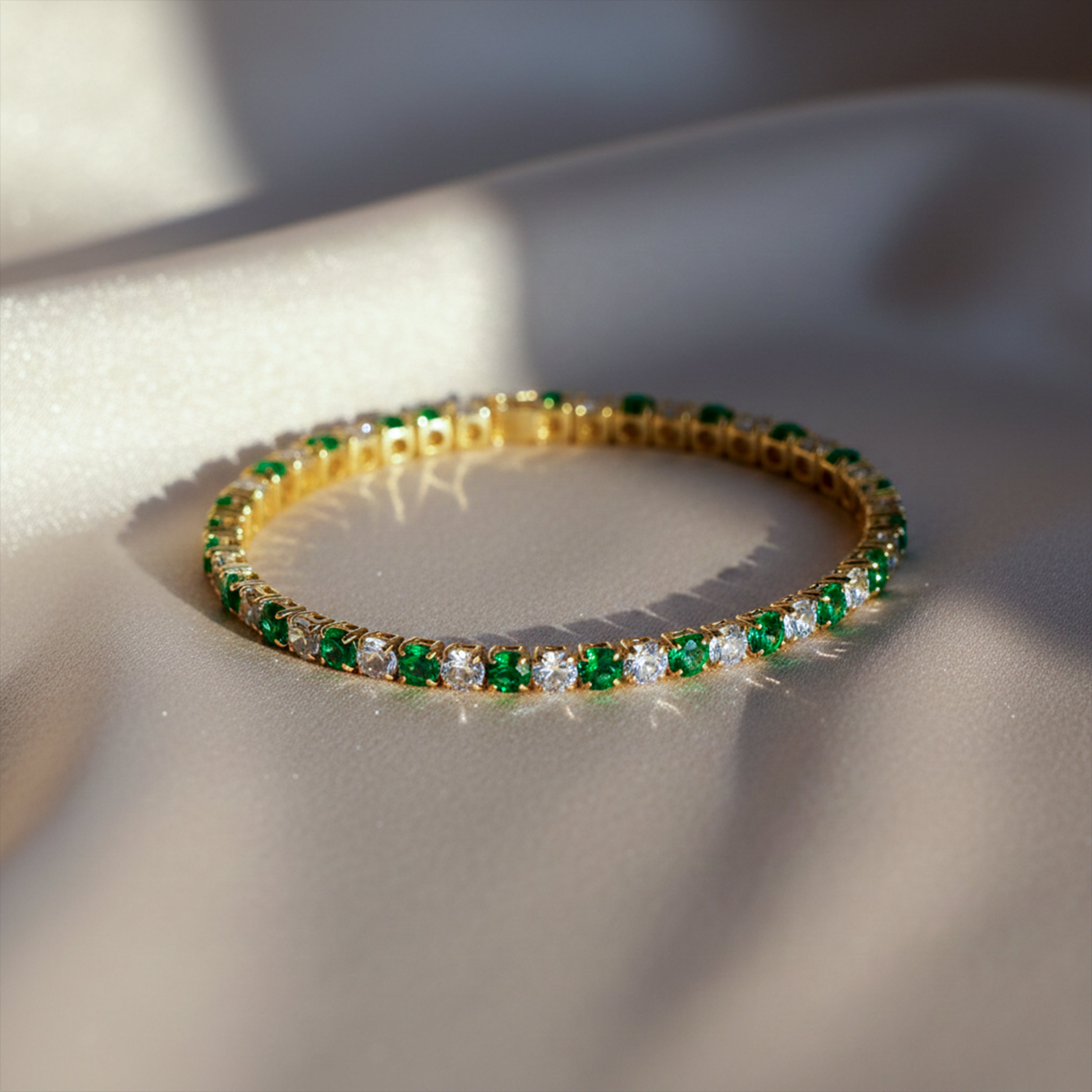 Emerald Glow Gold Tennis Bracelet GWB -62
