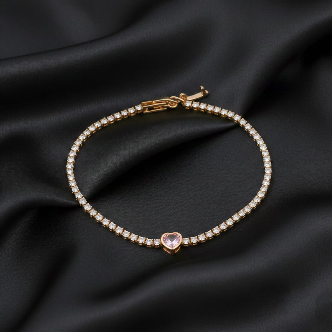 Golden Blush Heart Tennis Bracelet GWB -98