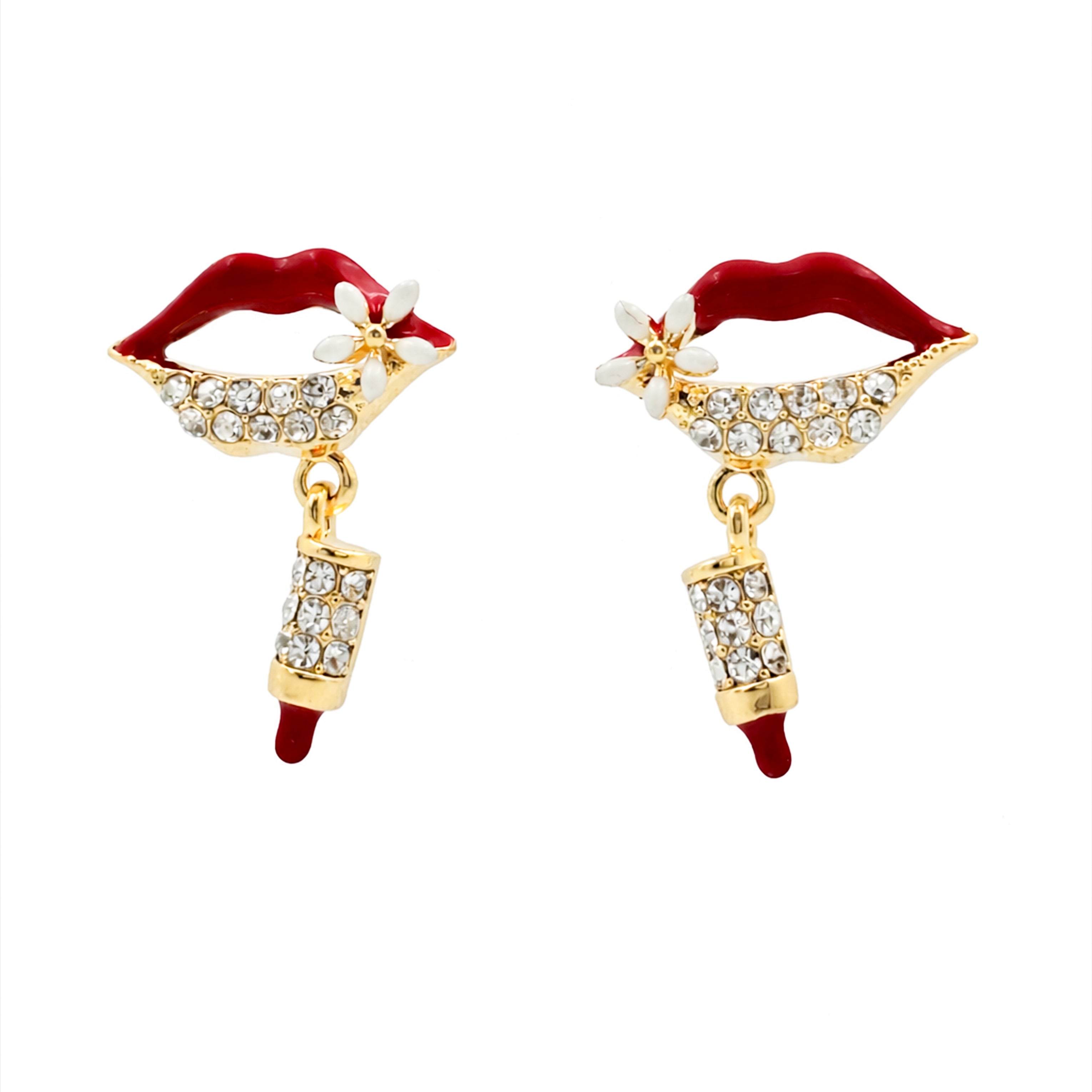 Ruby Kiss Lipstick Charm Drop Earrings GWE -98