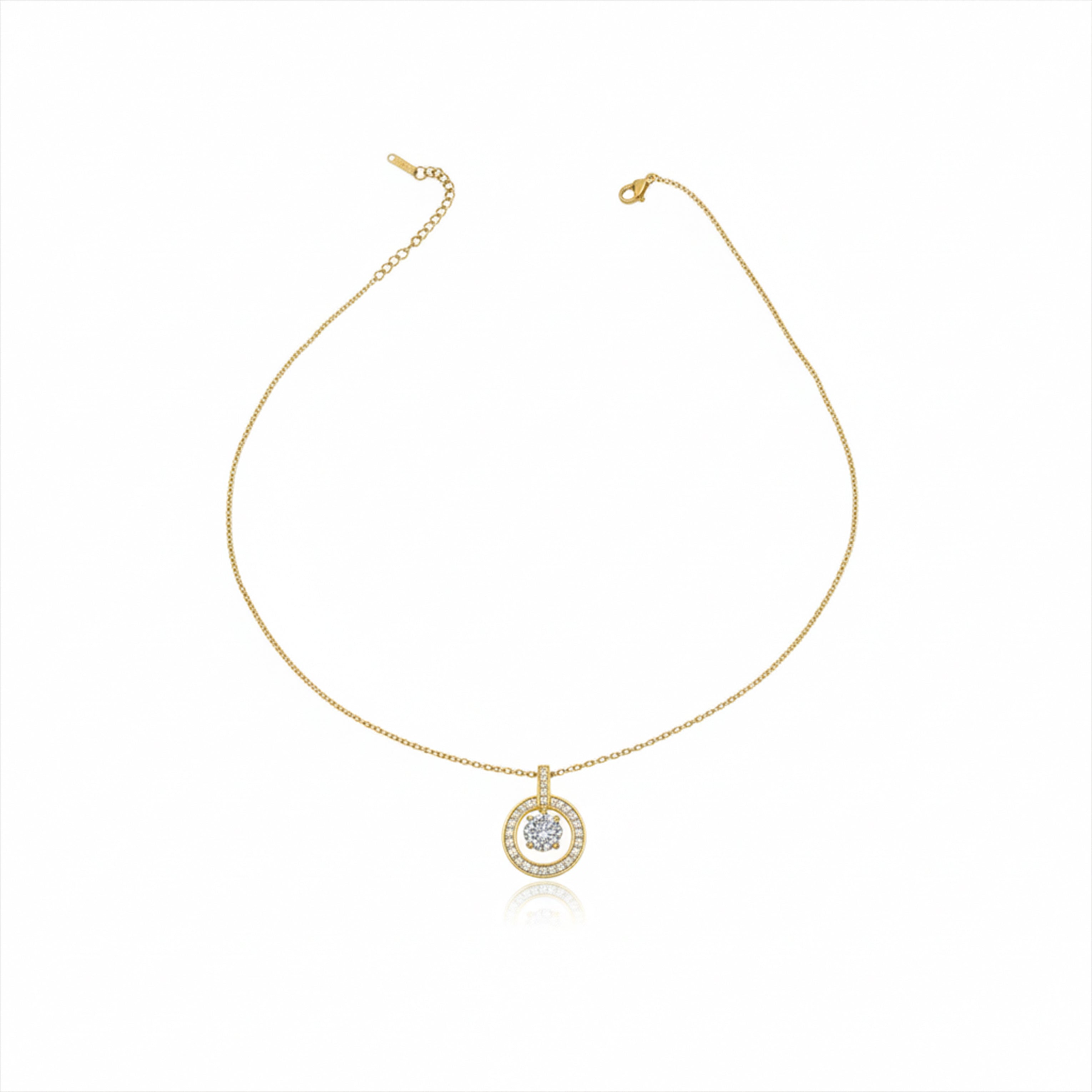 Classic Halo Circle Pendant Necklace GWN -139