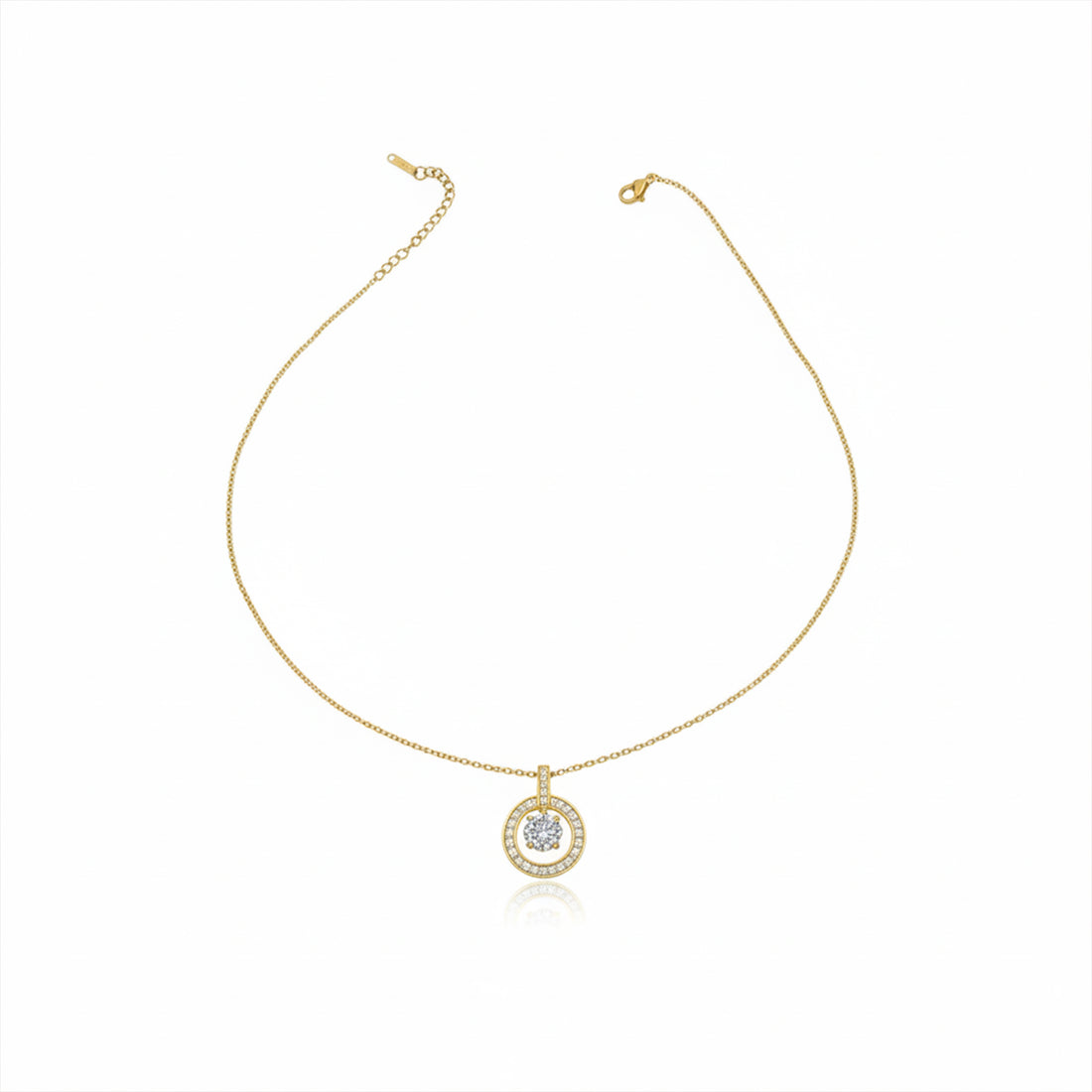 Classic Halo Circle Pendant Necklace GWN -139