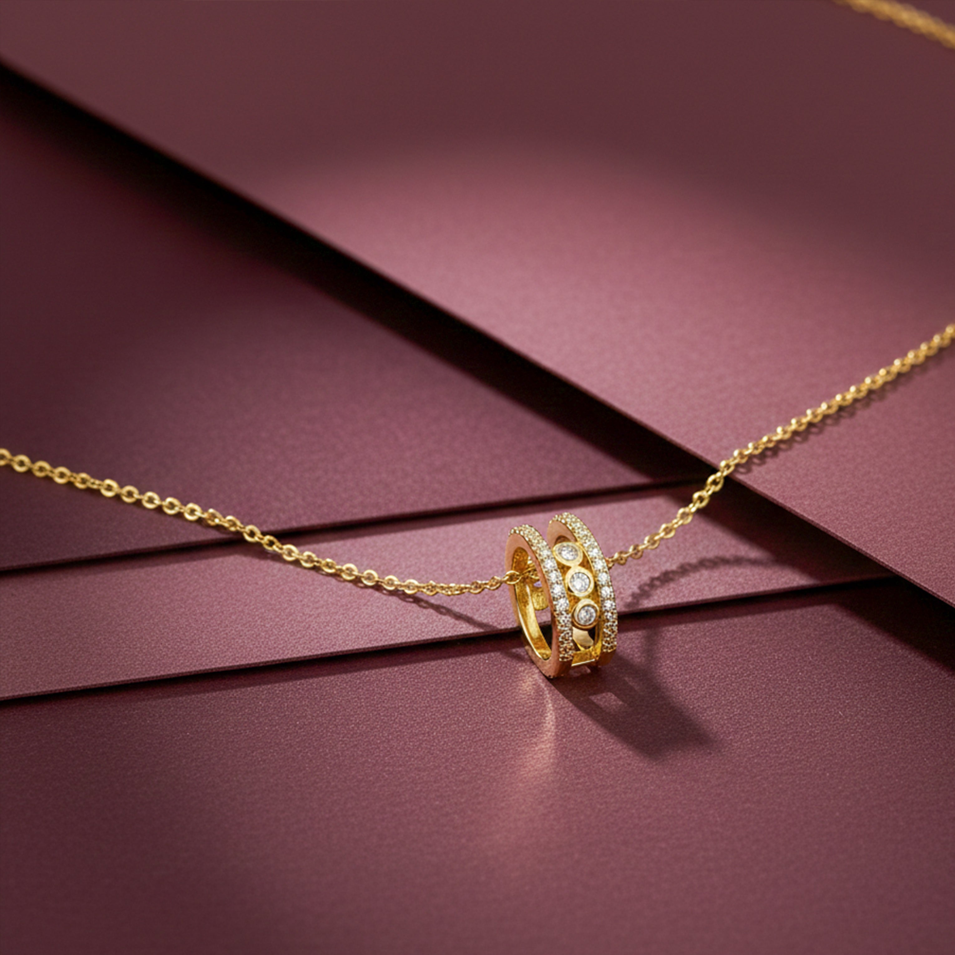 Gold Triple Stone Charm Necklace GWN -47