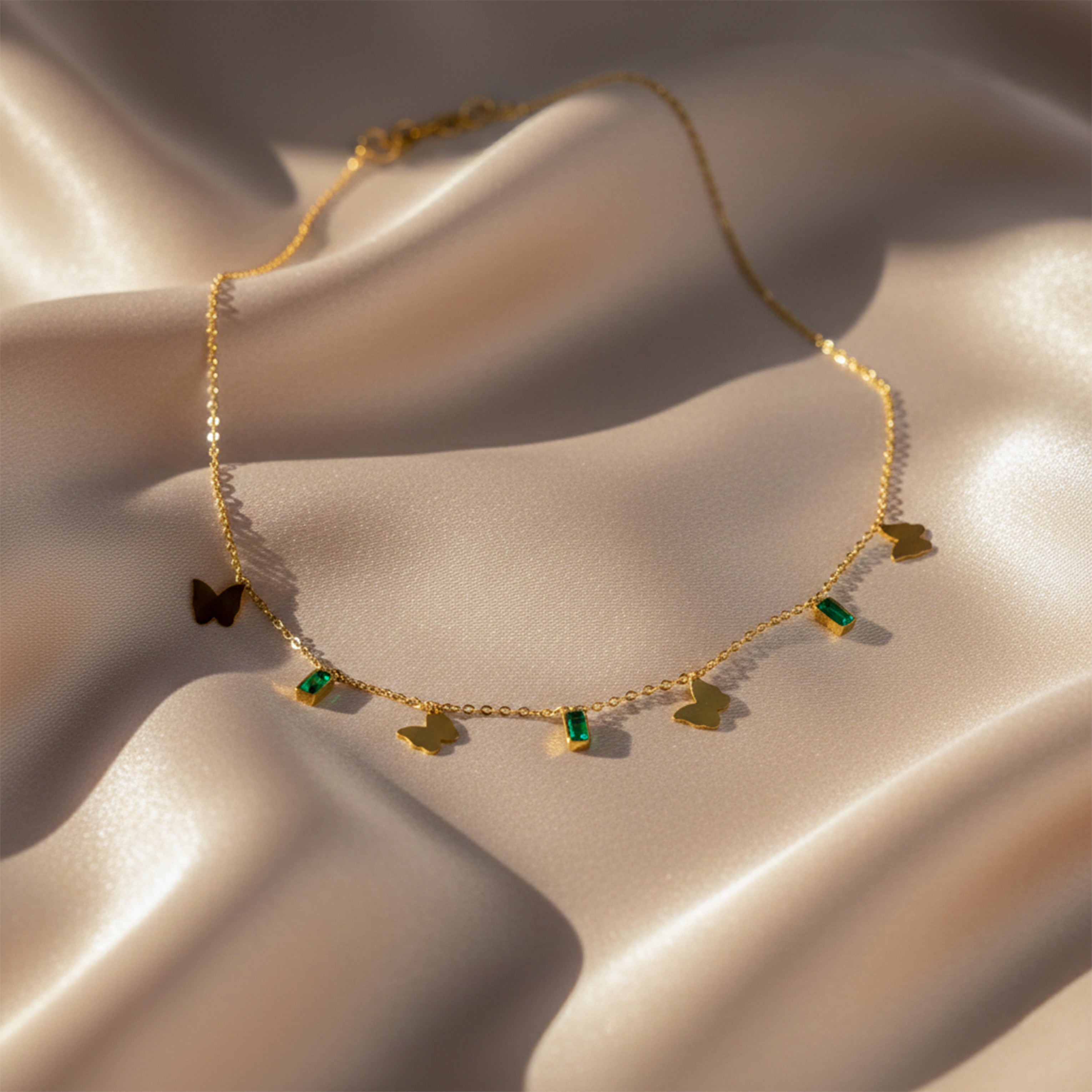 Emerald Butterfly Charm Necklace GWN -105