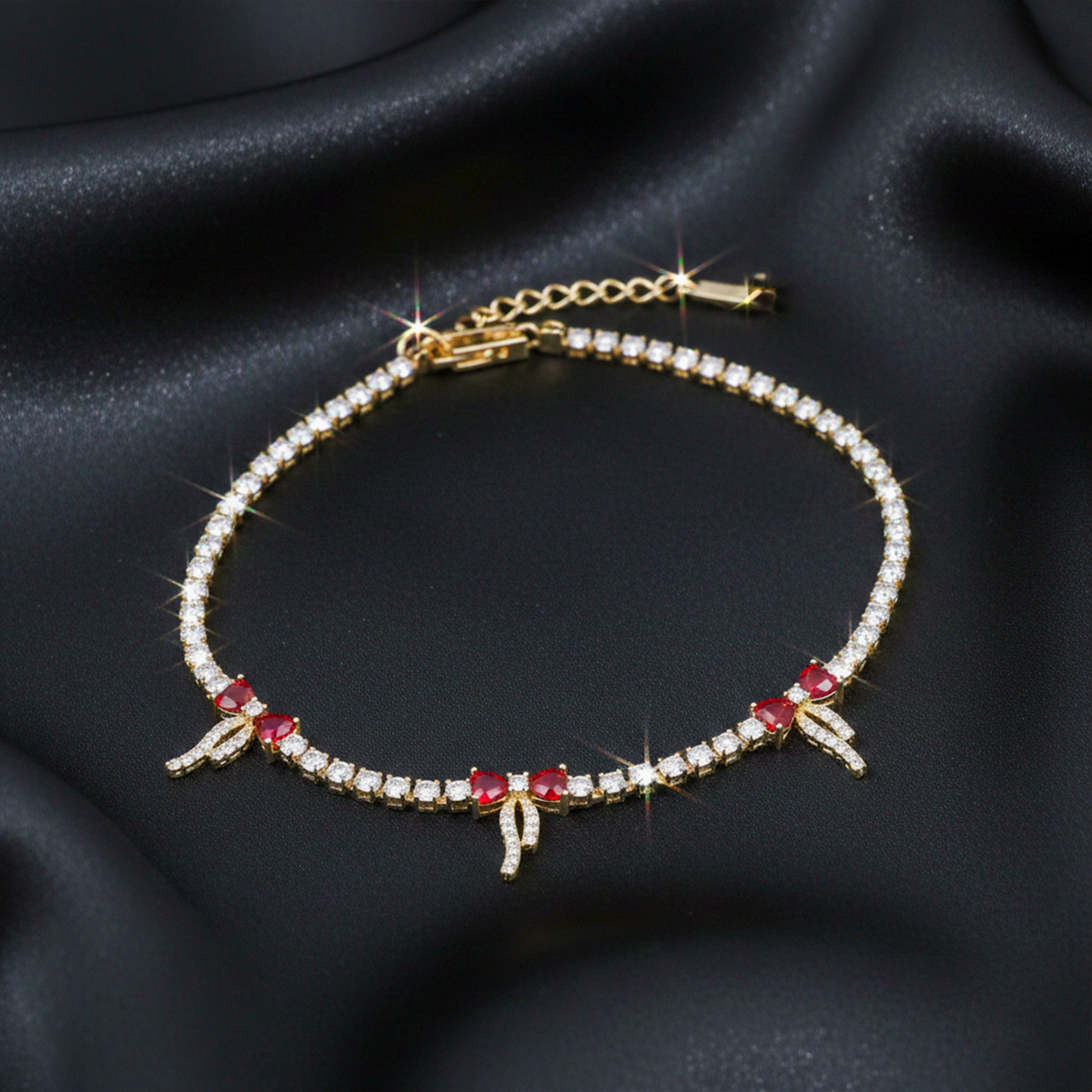 Crimson Heart Bow Tennis Bracelet GWB -100