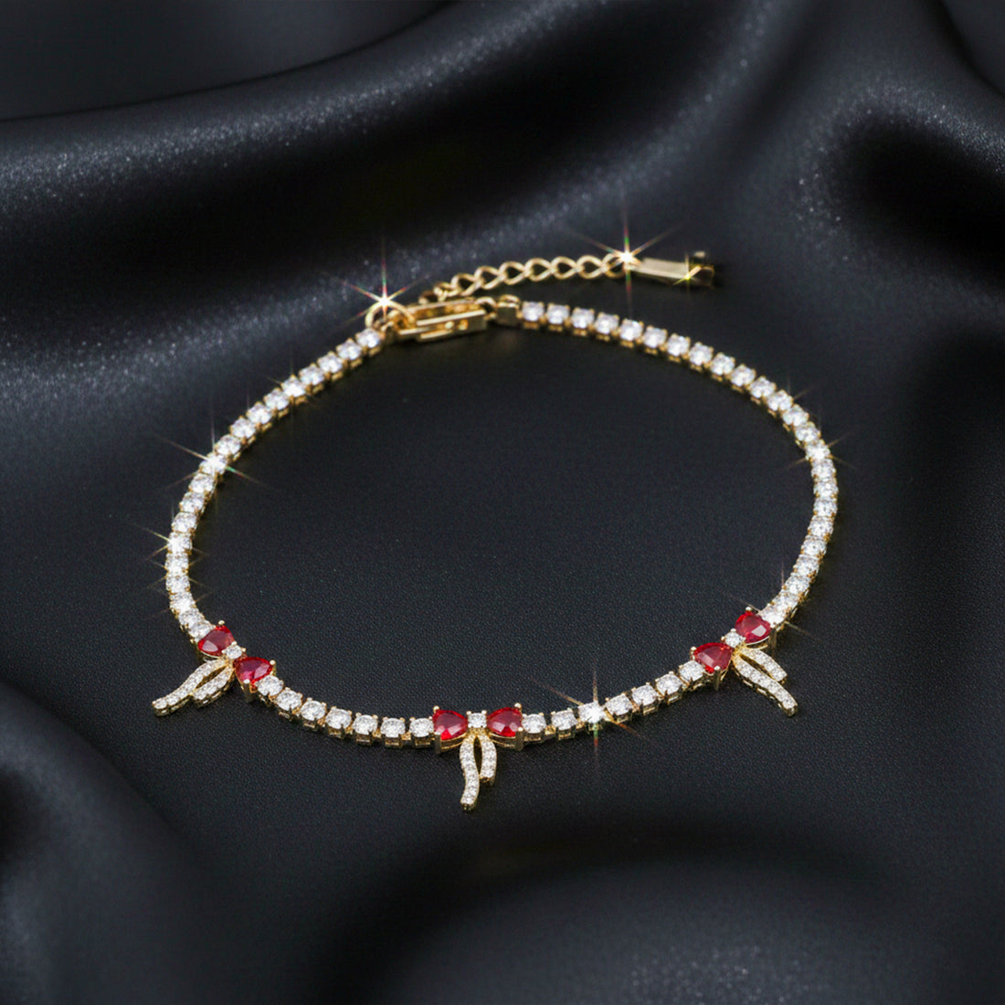 Crimson Heart Bow Tennis Bracelet GWB -100